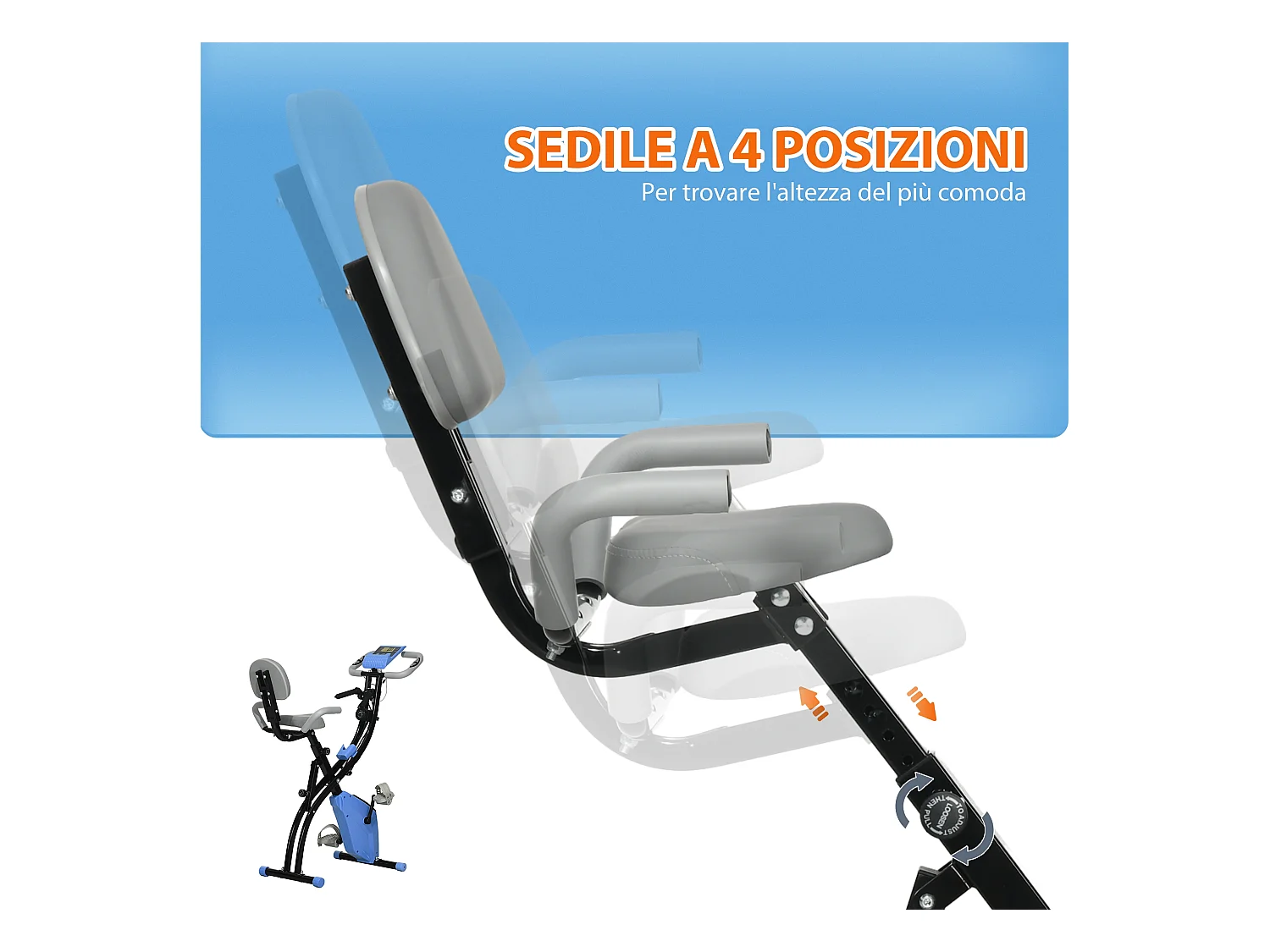 Cyclette pieghevole resistenza 8 livelli elastici per braccia azzurro