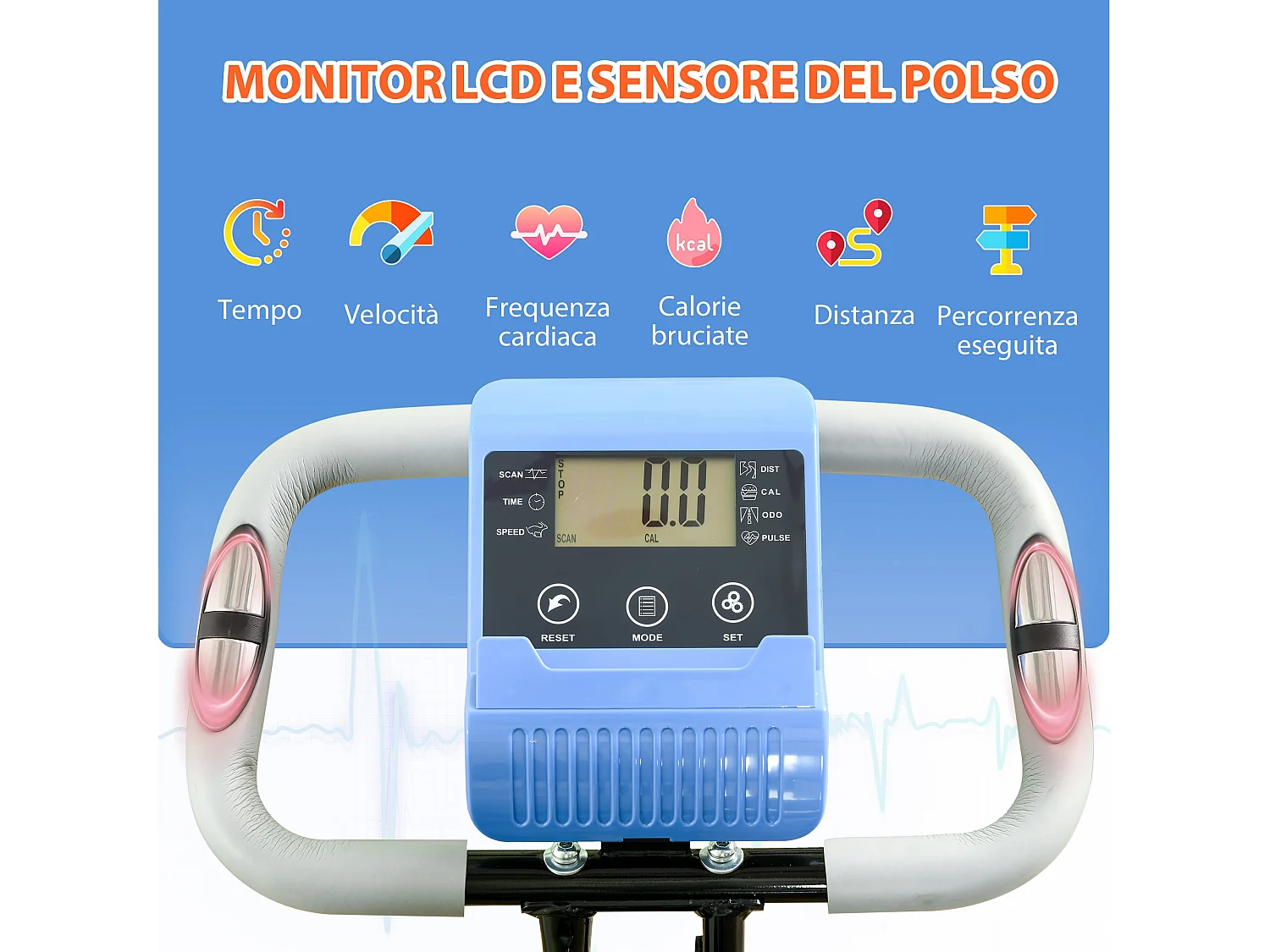 Cyclette pieghevole resistenza 8 livelli elastici per braccia azzurro