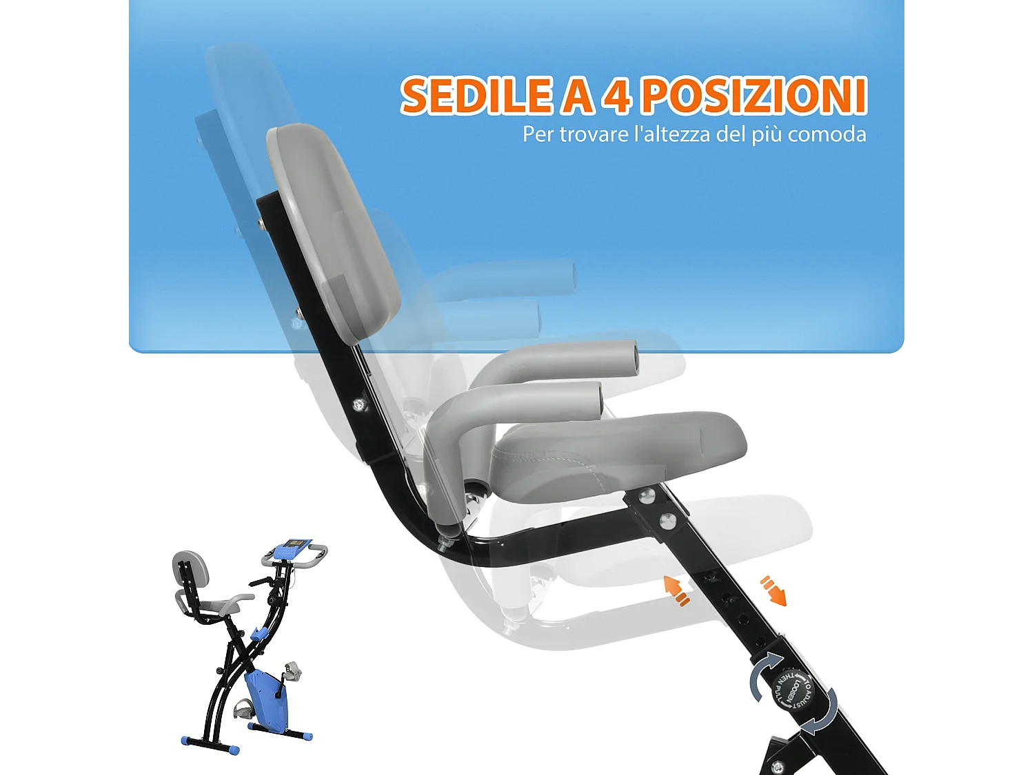 Cyclette pieghevole resistenza 8 livelli elastici per braccia azzurro