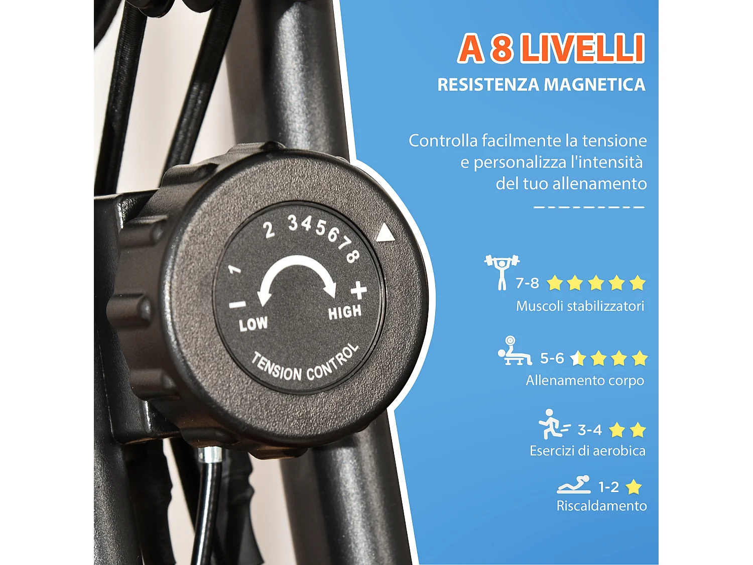 Cyclette pieghevole resistenza 8 livelli elastici per braccia azzurro