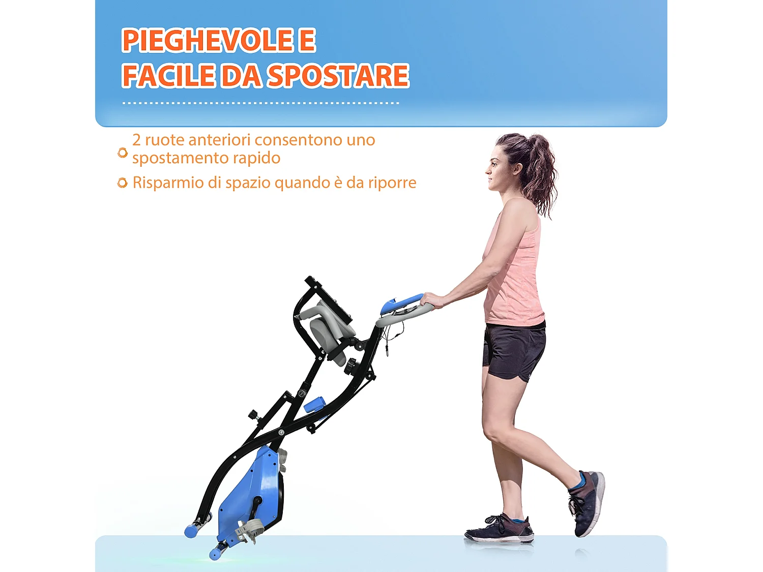 Cyclette pieghevole resistenza 8 livelli elastici per braccia azzurro