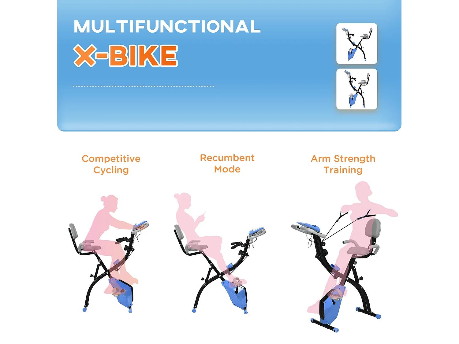 Cyclette pieghevole resistenza 8 livelli elastici per braccia azzurro