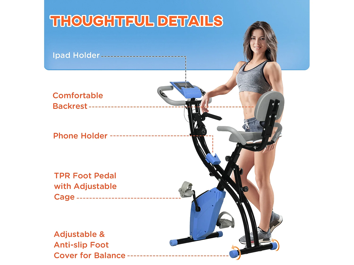 Cyclette pieghevole resistenza 8 livelli elastici per braccia azzurro