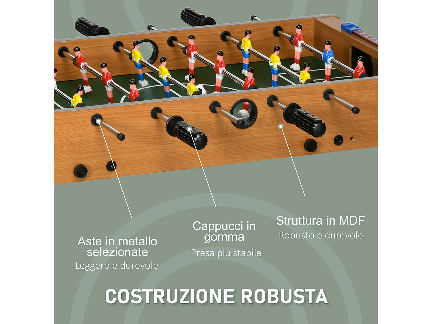 Calcio balilla pieghevole 18 giocatori e segnapunti 69x37x70cm