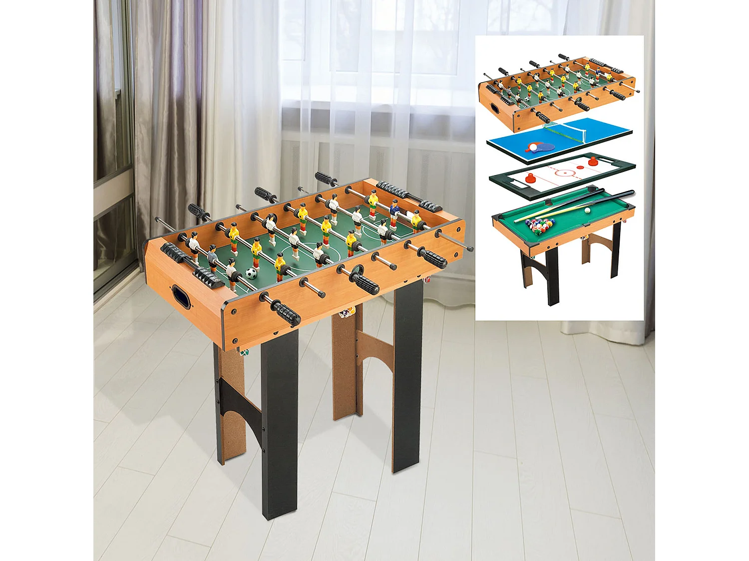 Tavolo multigioco 4 in 1 con calcio balilla ping pong biliardo hockey