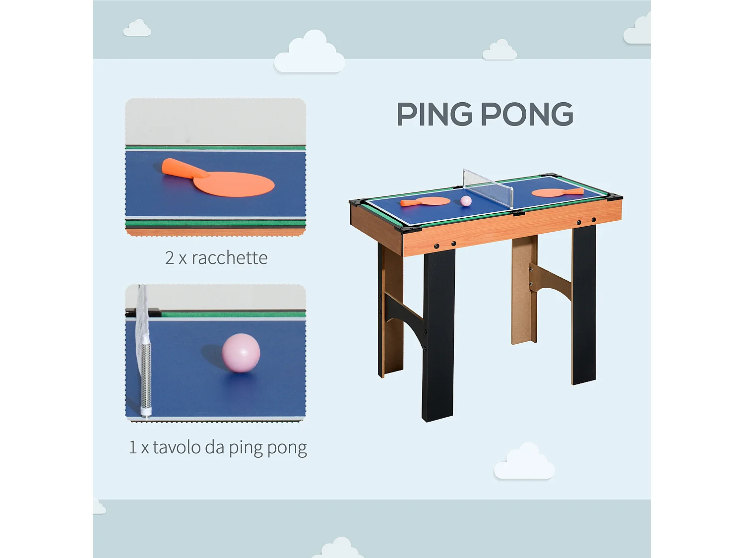 Tavolo multigioco 4 in 1 con calcio balilla ping pong biliardo hockey