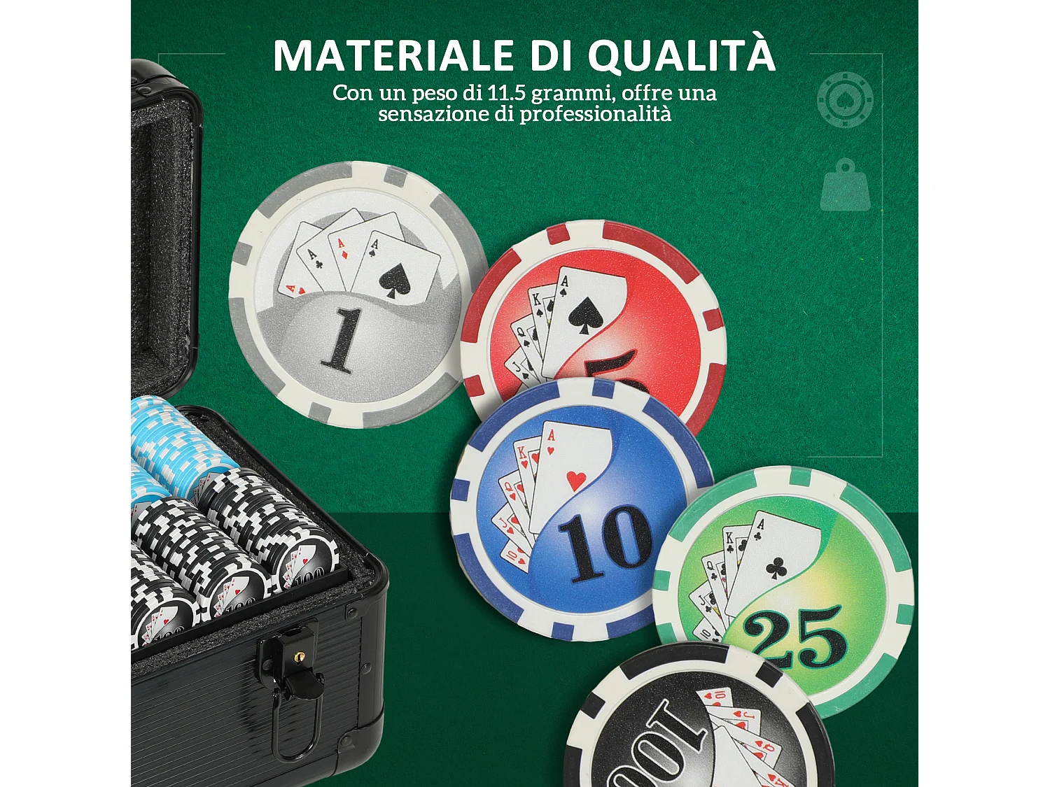 Set da poker per 12 persone con 600 fiches e 2 mazzi di carte