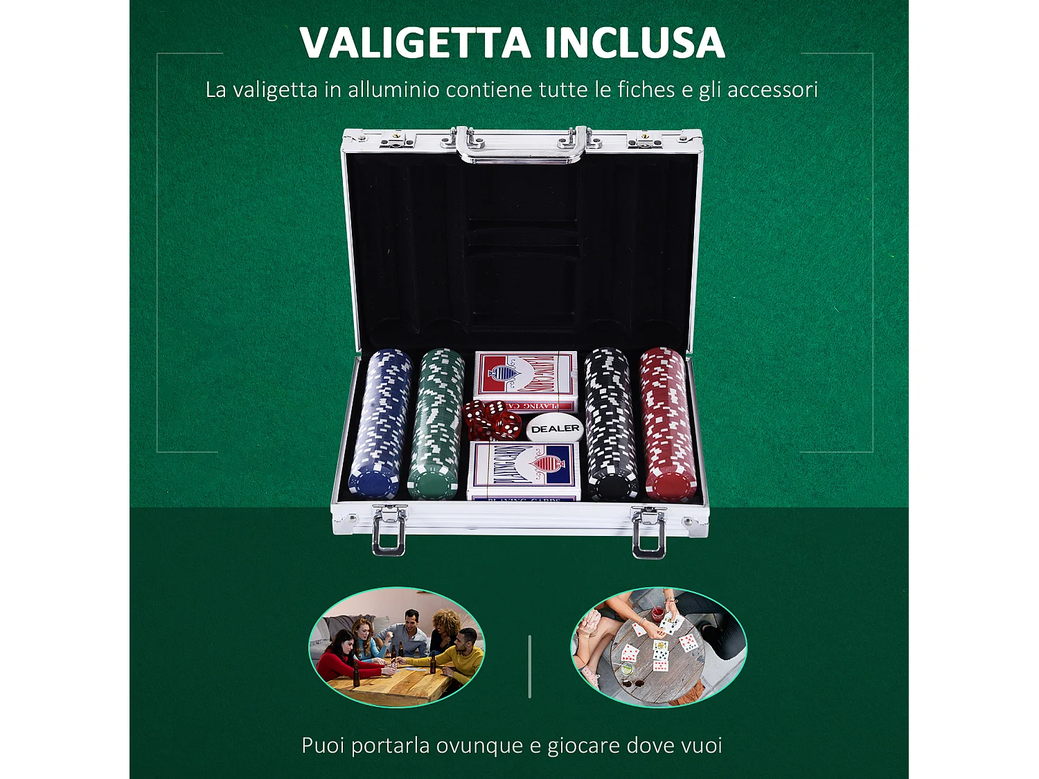 Valigetta poker professionale set poker 200 fiches e 2 mazzi