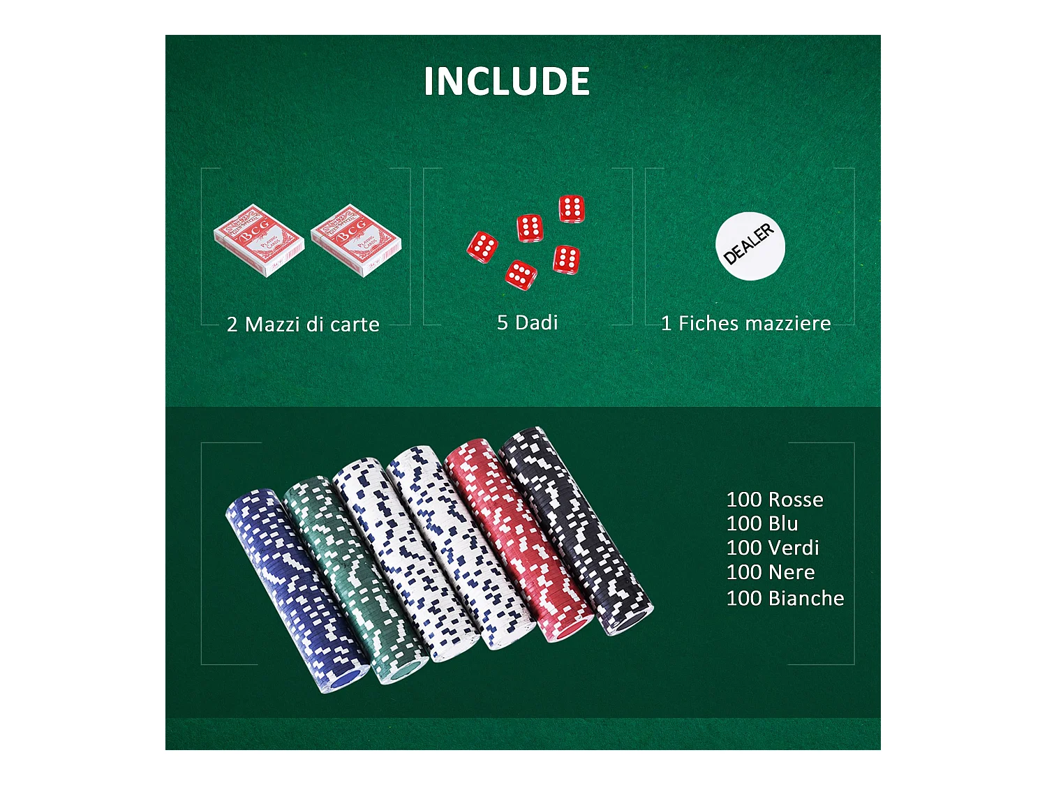 Valigetta poker professionale set poker 500 fiches e 2 mazzi