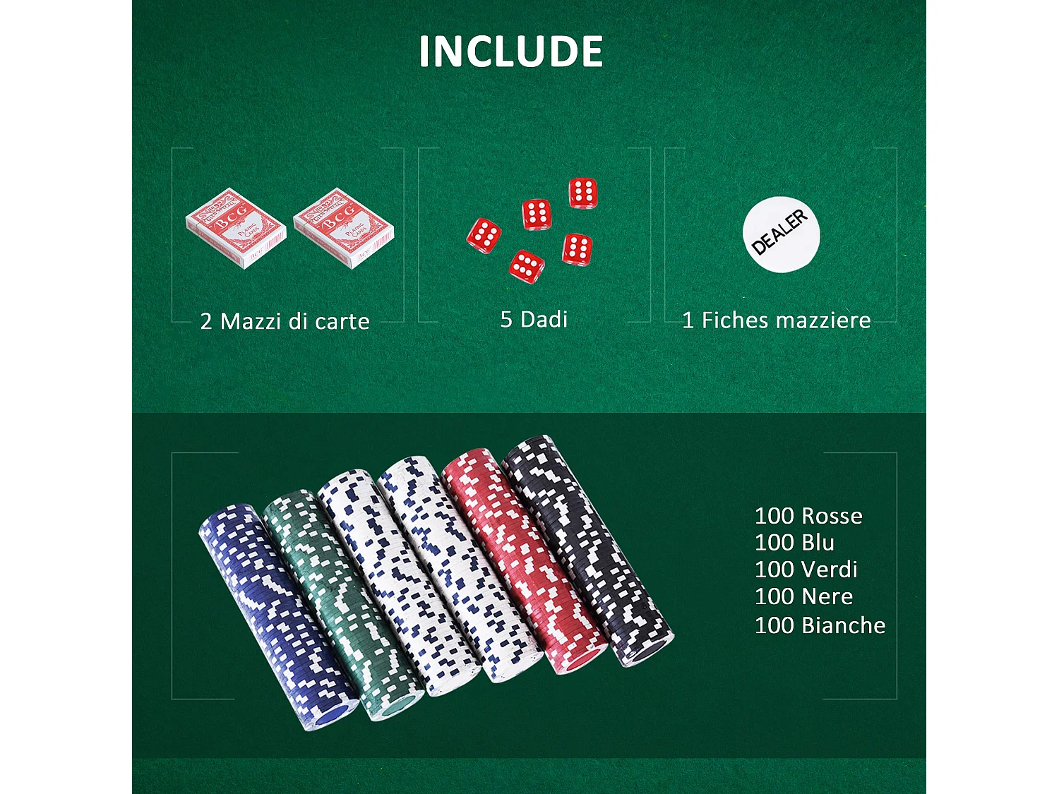 Valigetta poker professionale set poker 500 fiches e 2 mazzi