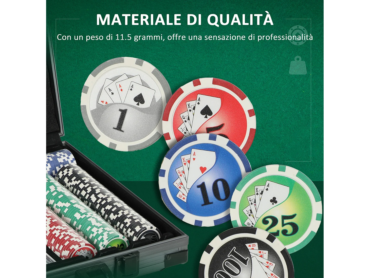 Set da poker per 10 giocatori con 400 fiches e valigetta grigia