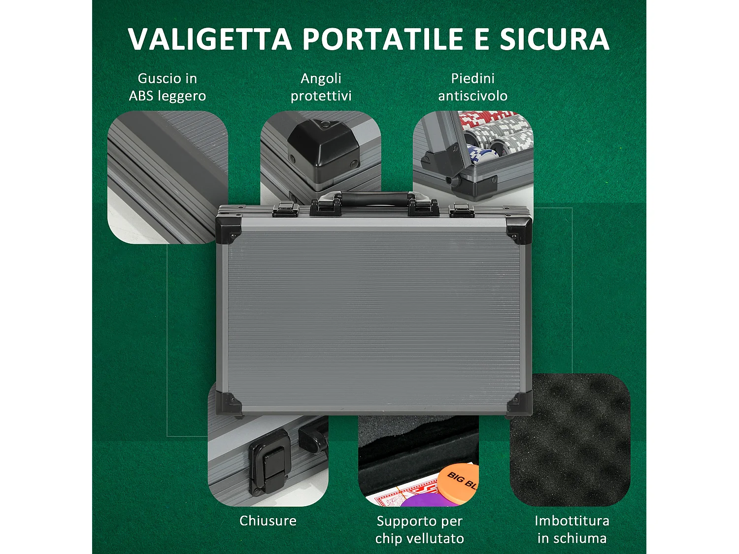 Set da poker per 10 giocatori con 400 fiches e valigetta grigia