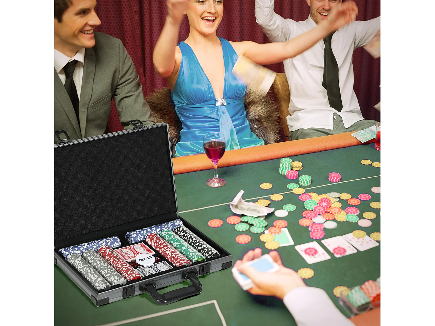 Set da poker per 10 giocatori con 400 fiches e valigetta grigia