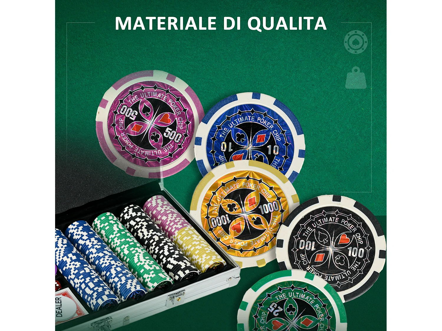 Set poker per 8 giocatori con 500 fiches 2 mazzi di carte e 5 dadi
