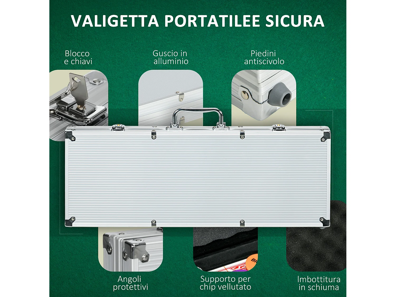 Set poker per 8 giocatori con 500 fiches 2 mazzi di carte e 5 dadi