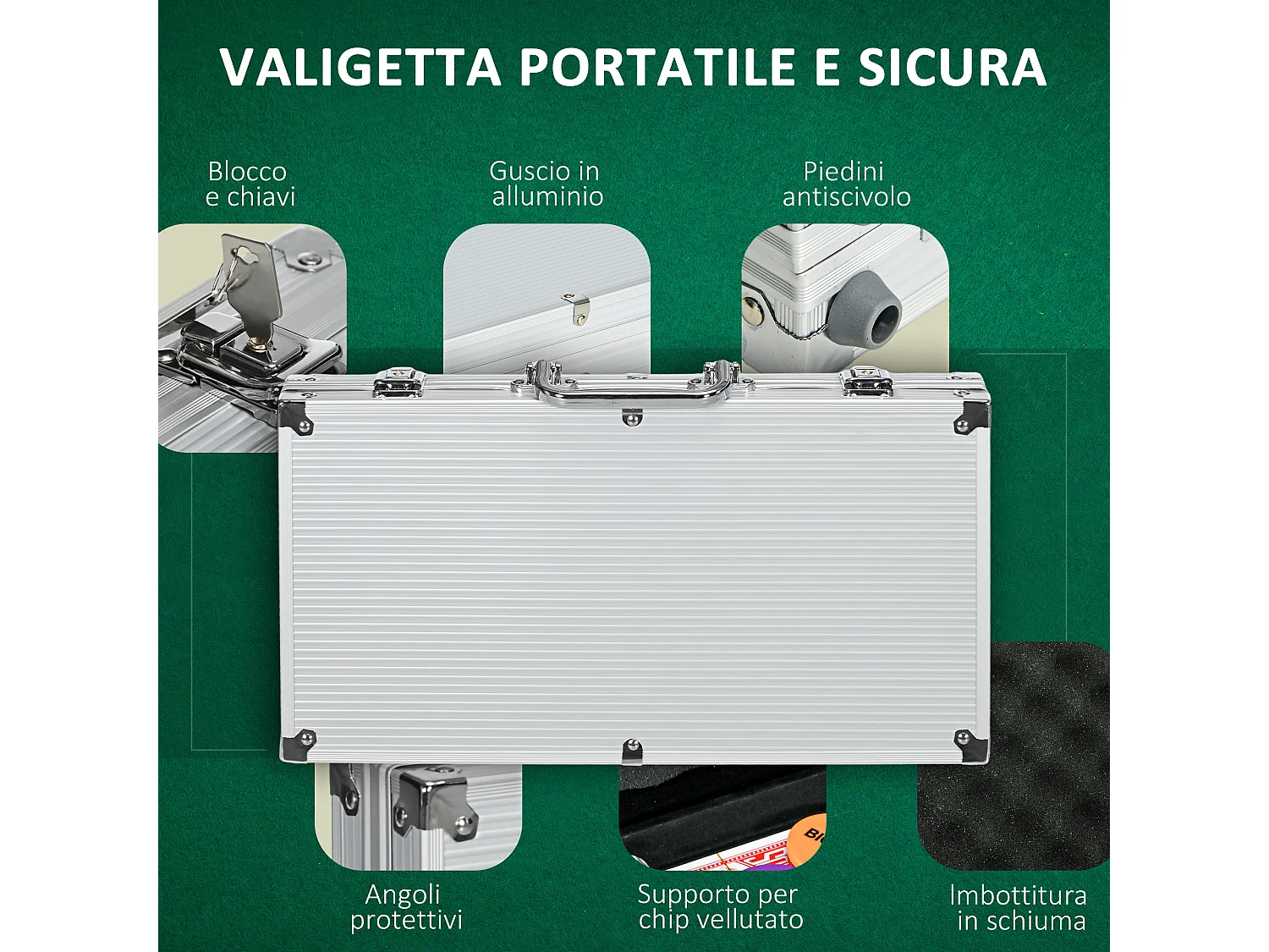 Set poker per 8 giocatori con 300 fiches 2 mazzi di carte e 5 dadi