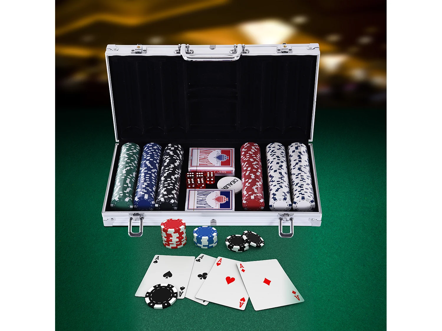 Valigetta poker professionale set poker 300 fiches e 2 mazzi