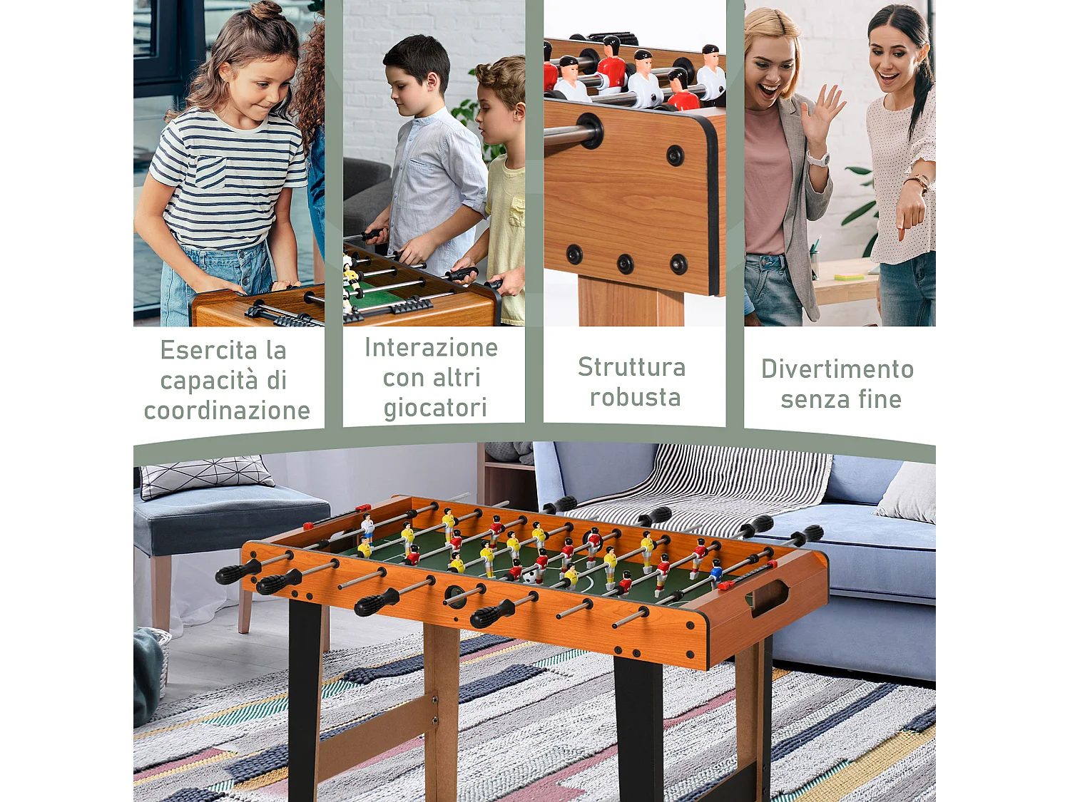 Calcio balilla con 22 giocatori palline e 2 segnapunti legno colorato