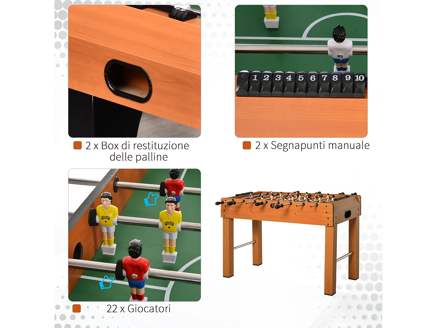 Calcio balilla professionale con segnapunti 2 palline 22 giocatori