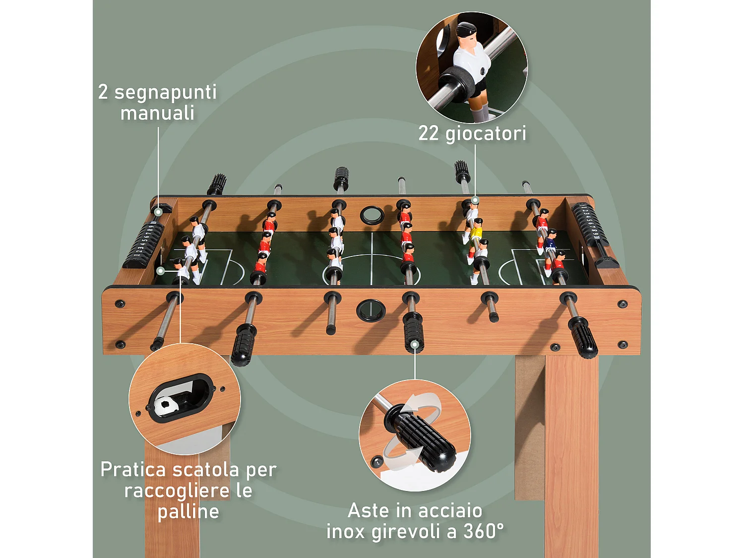 Calcio balilla professionale per bambini con aste legno mdf colorato