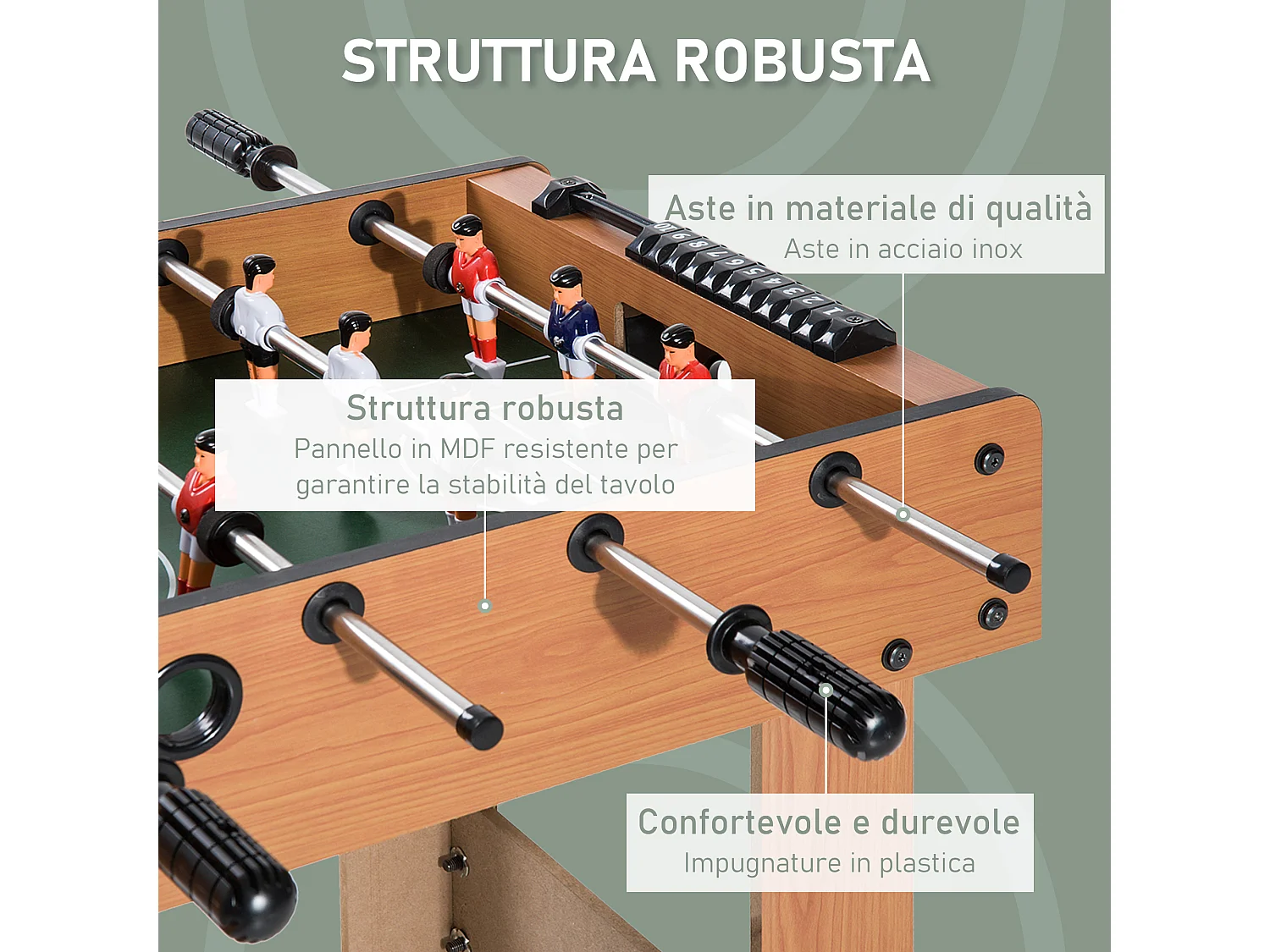 Calcio balilla professionale per bambini con aste legno mdf colorato