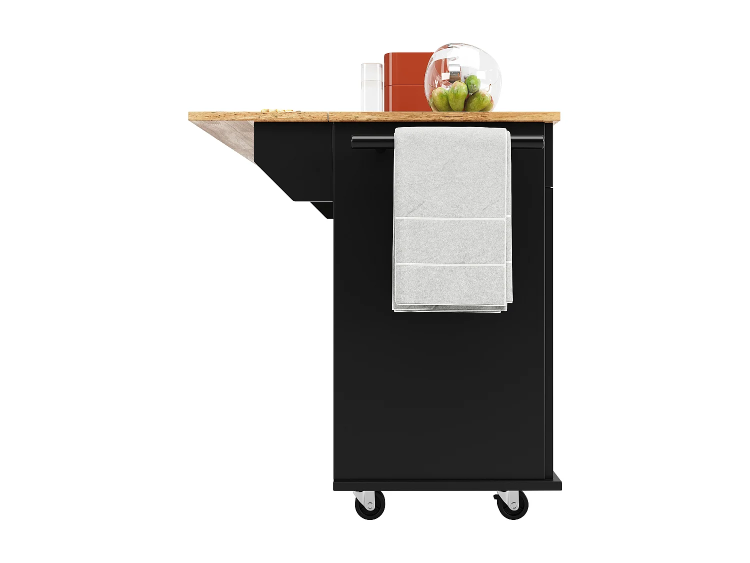 Desserte de cuisine 128x(50/78)x90.5 cm 4 portes et 2 tiroirs Îlot de cuisine avec plateau extensible - noir