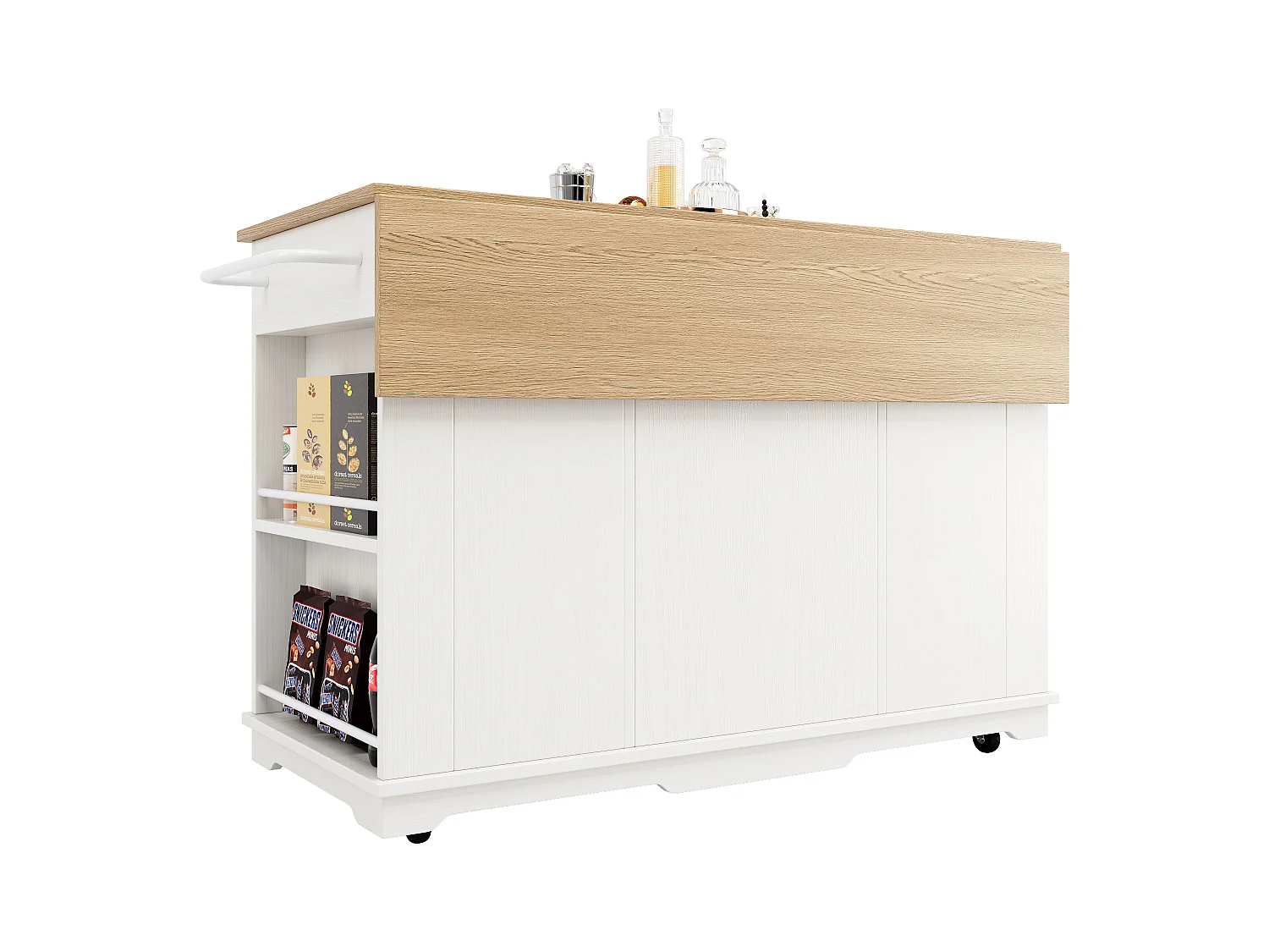 Desserte de cuisine 151.5x(60-85)x91.7 cm 2 portes et 3 tiroirs Îlot de cuisine en bois avec plateau extensible  - blanc