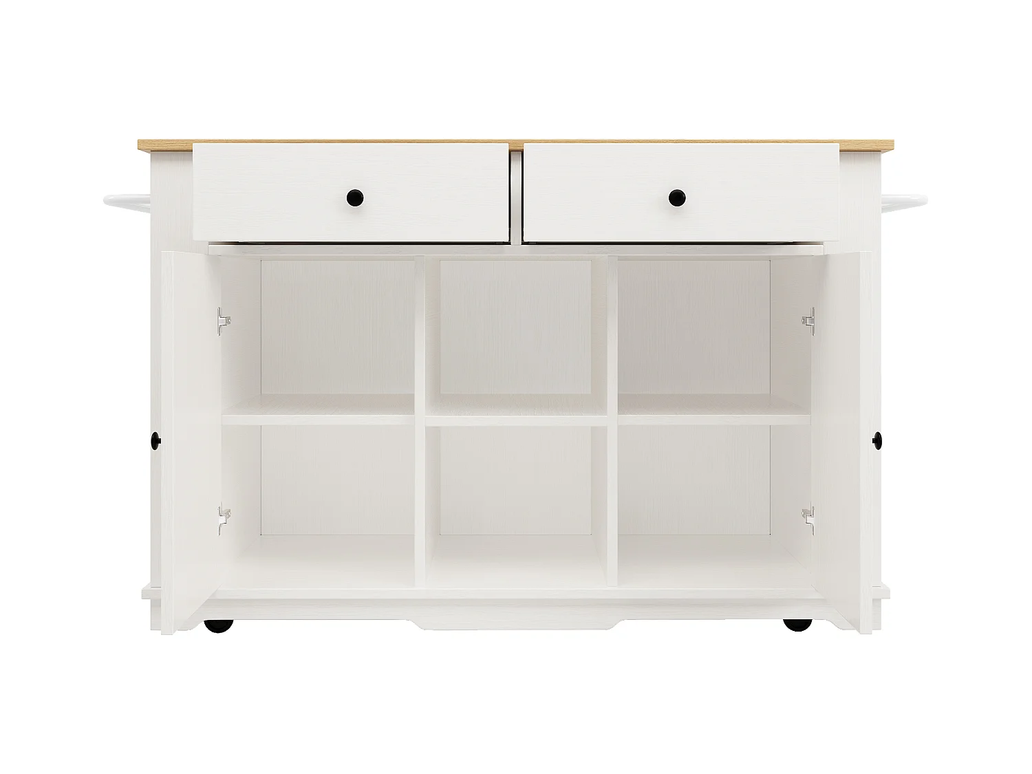 Desserte de cuisine 151.5x(59.7-84.7)x91.7 cm 2 portes et 3 tiroirs prise électrique Îlot de cuisine avec plateau extensible  - blanc