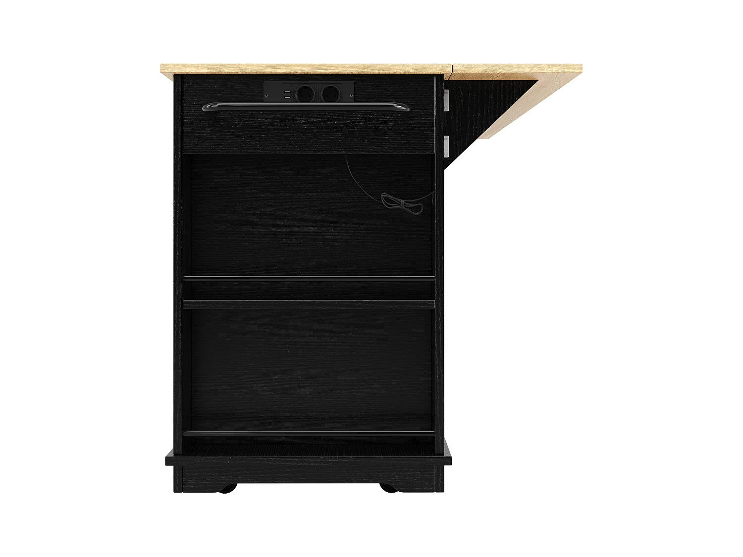 Desserte de cuisine 151.5x(59.7-84.7)x91.7 cm 2 portes et 3 tiroirs prise électrique Îlot de cuisine avec plateau extensible - noir