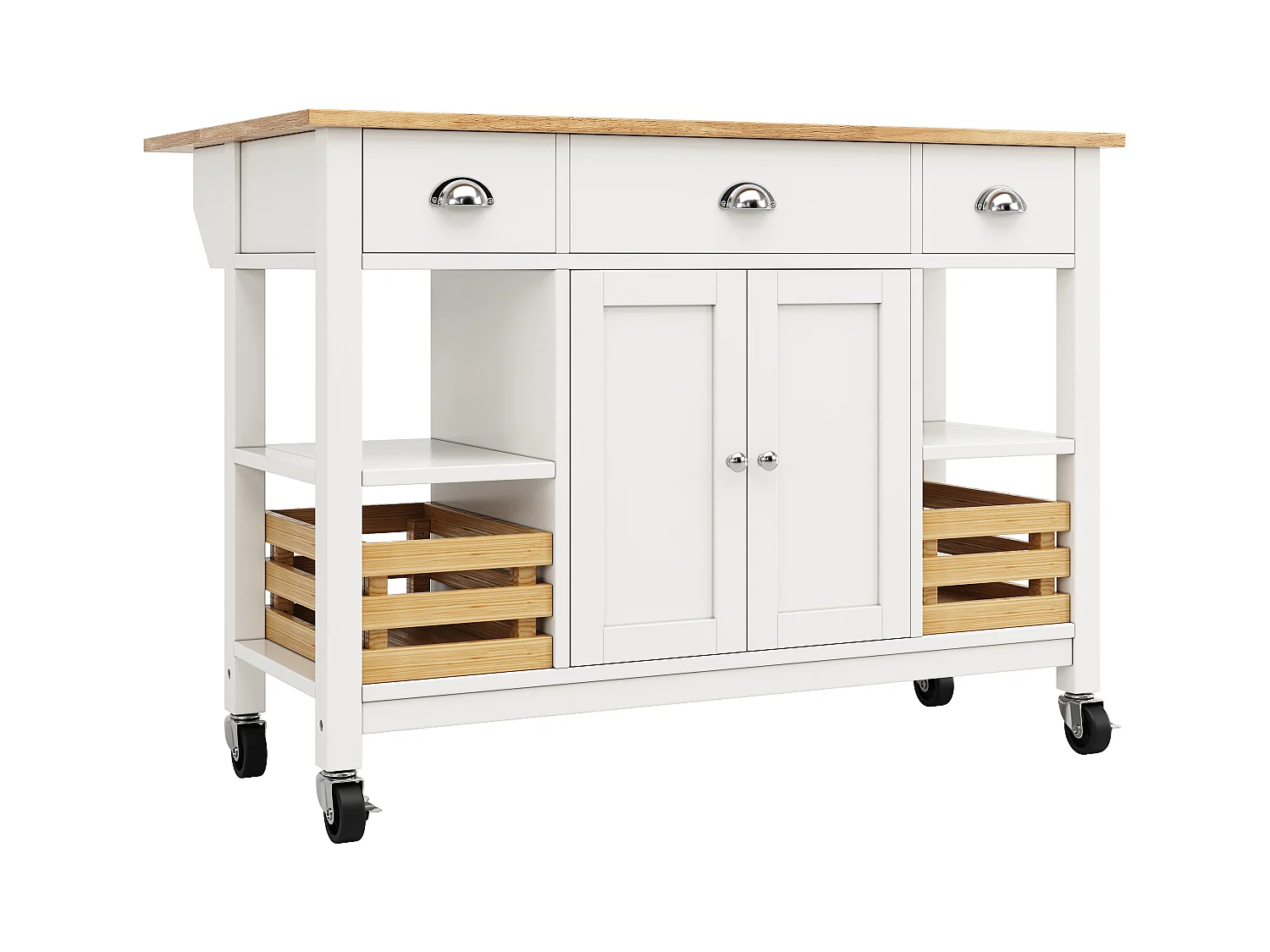 Desserte de cuisine 128x(45-73)x90 cm 2 portes et 3 tiroirs Îlot de cuisine avec plateau extensible - blanc