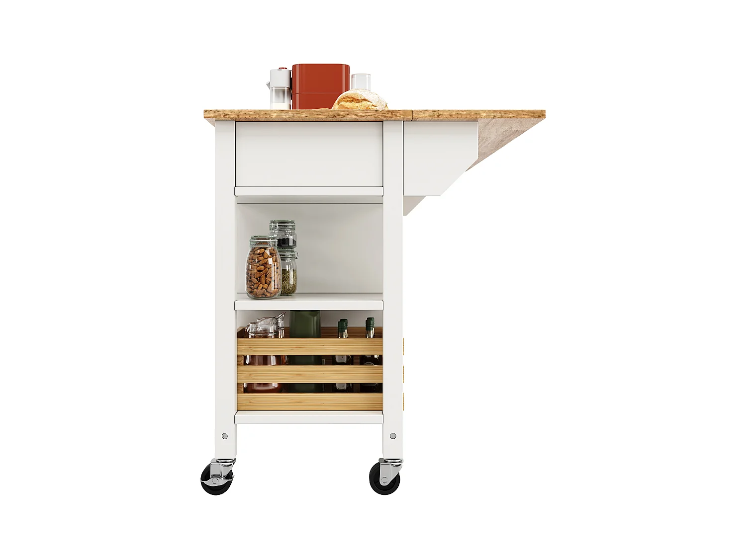 Desserte de cuisine 128x(45-73)x90 cm 2 portes et 3 tiroirs Îlot de cuisine avec plateau extensible - blanc