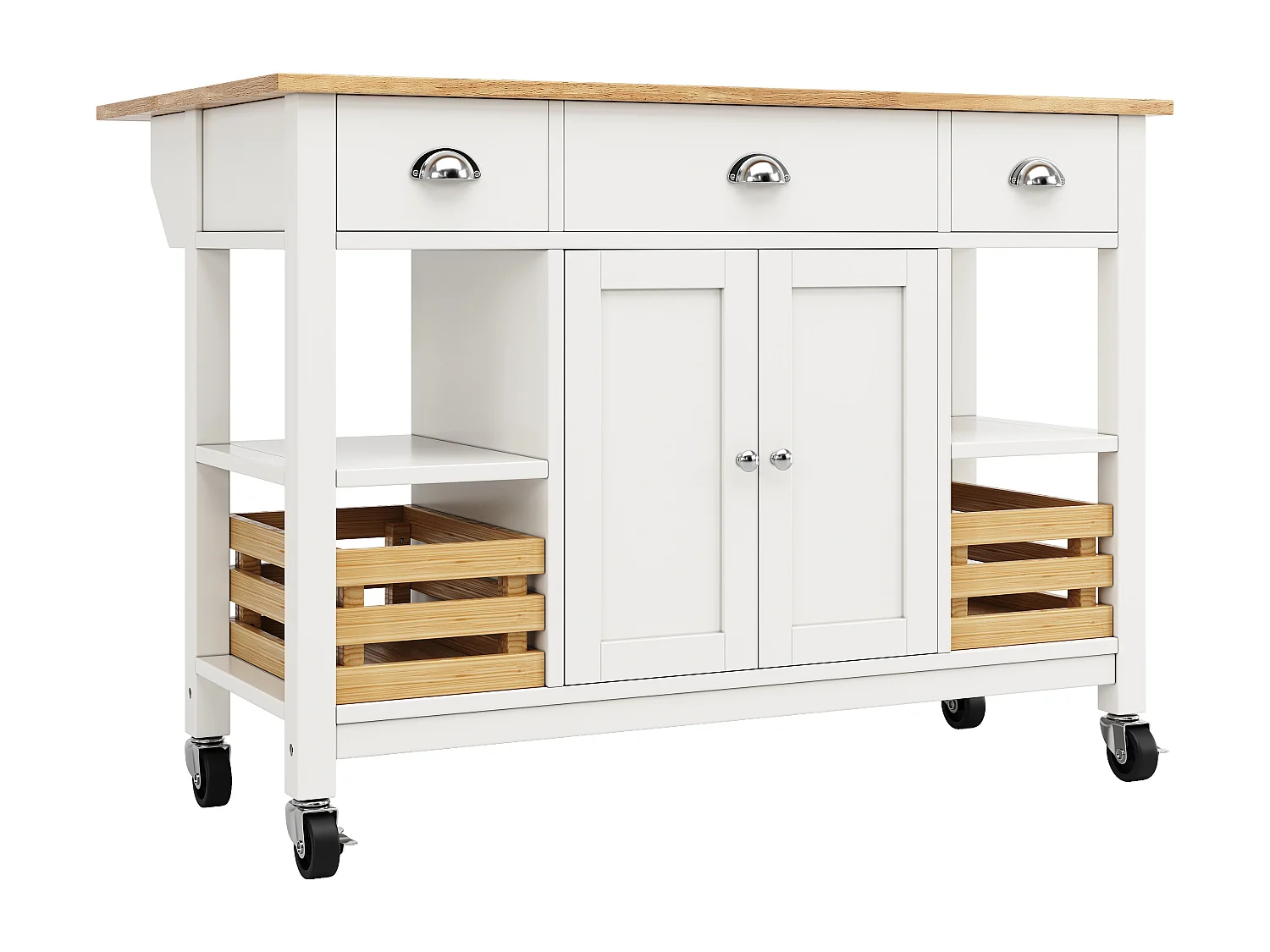 Desserte de cuisine 128x(45-73)x90 cm 2 portes et 3 tiroirs Îlot de cuisine avec plateau extensible - blanc