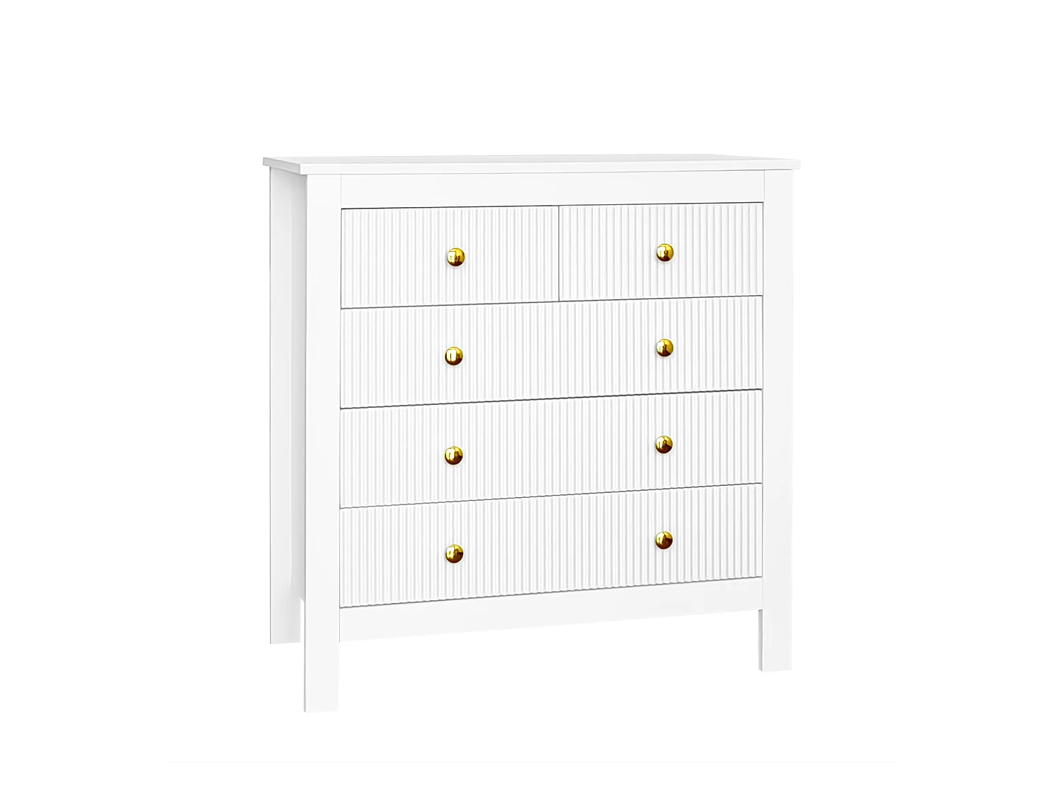 Houten woonkamer dressoir met 5 laden - opbergmeubel - wit (79x39,5x80,5 cm)