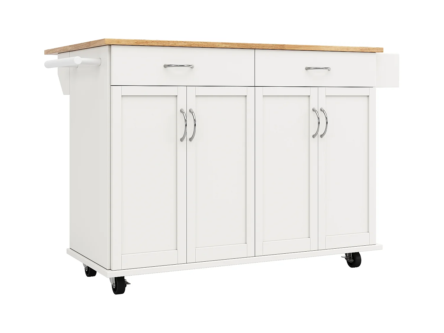 Desserte de cuisine 128x(50-78)x90.5 cm 4 portes et 2 tiroirs Îlot de cuisine avec plateau extensible - blanc