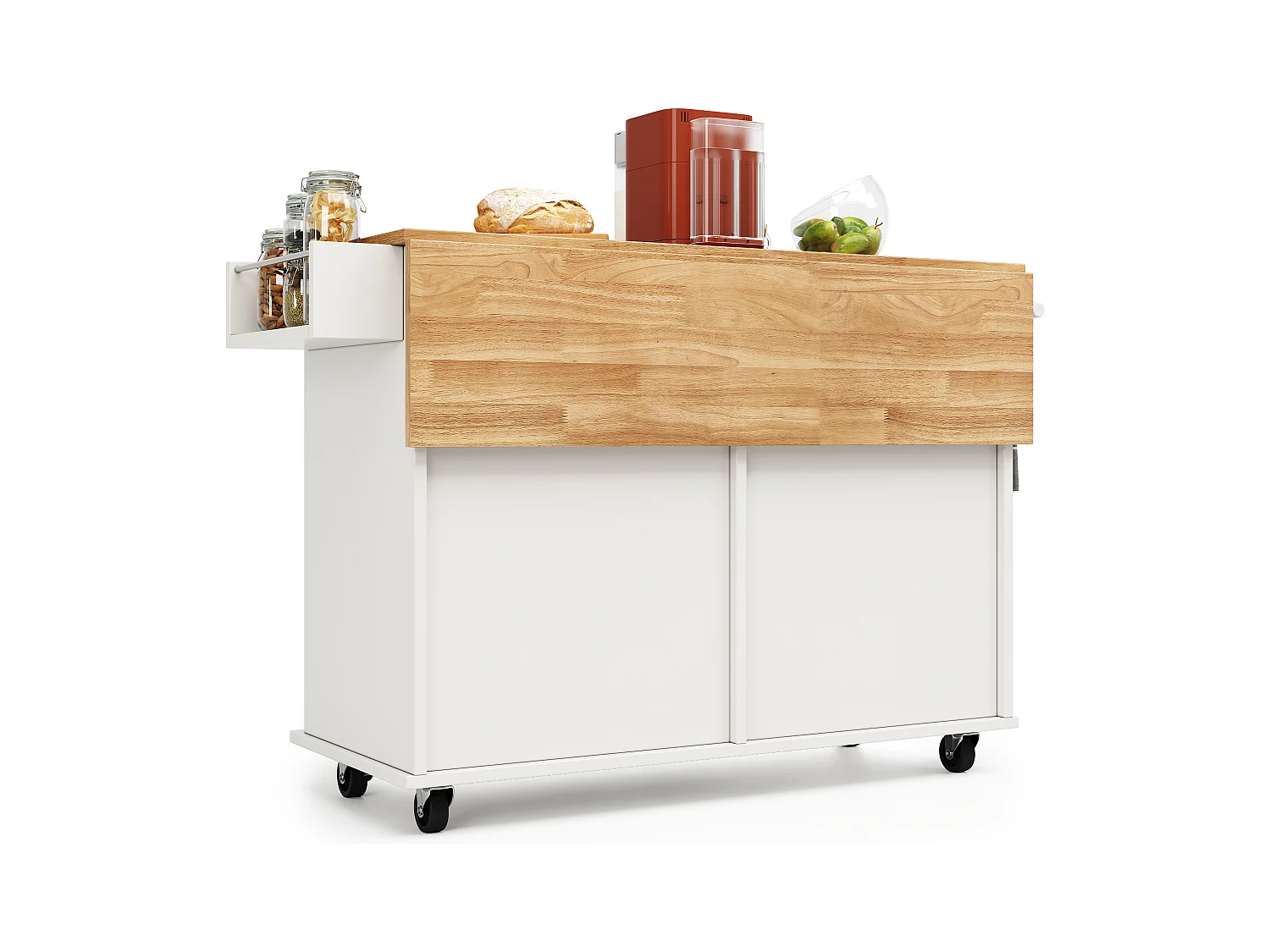 Desserte de cuisine 128x(50-78)x90.5 cm 4 portes et 2 tiroirs Îlot de cuisine avec plateau extensible - blanc