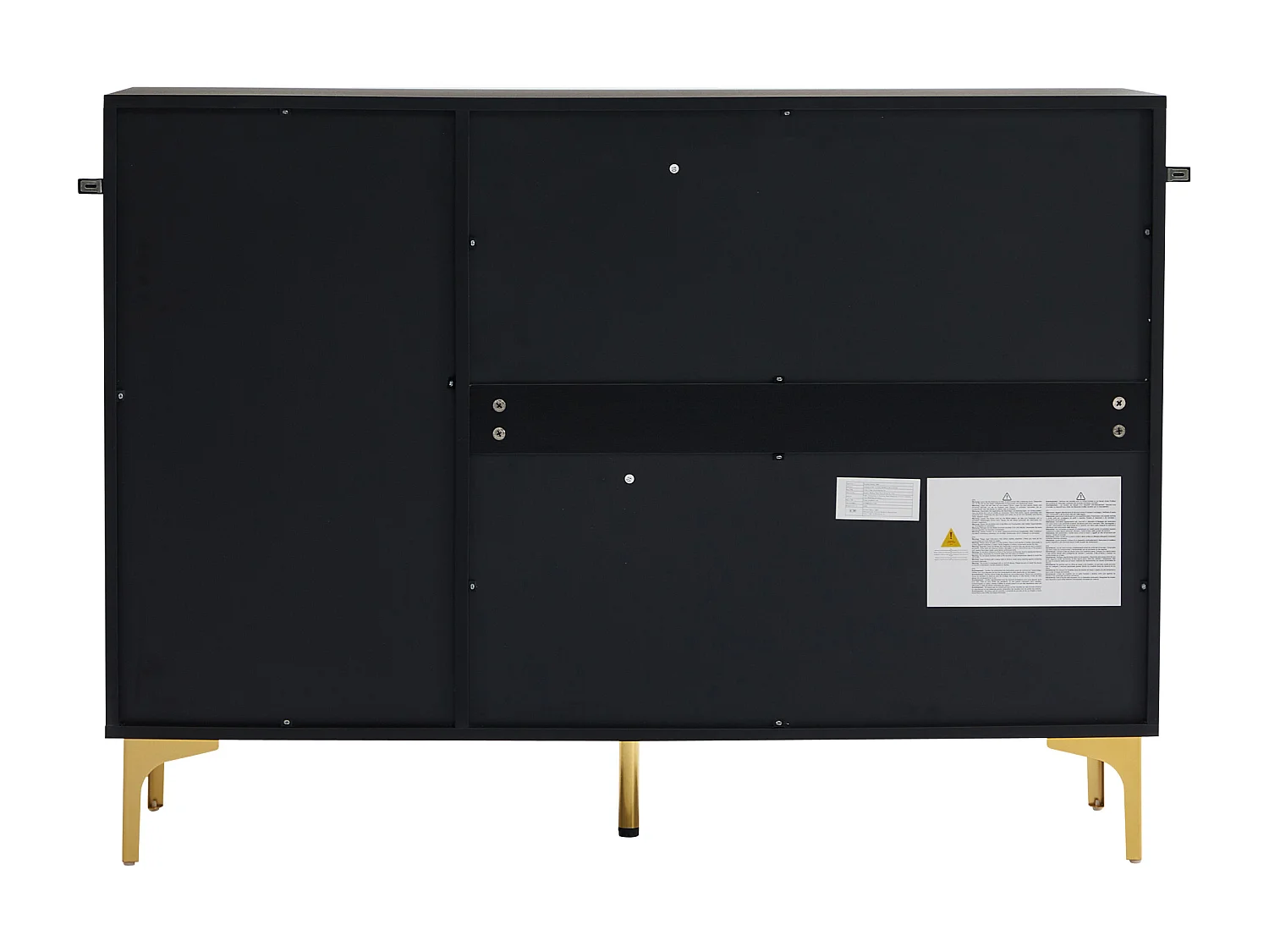 Eetkamerdressoir van hout met 3 deuren en opbergruimte - metalen handgrepen en poten - zwart (120x40x88 cm)