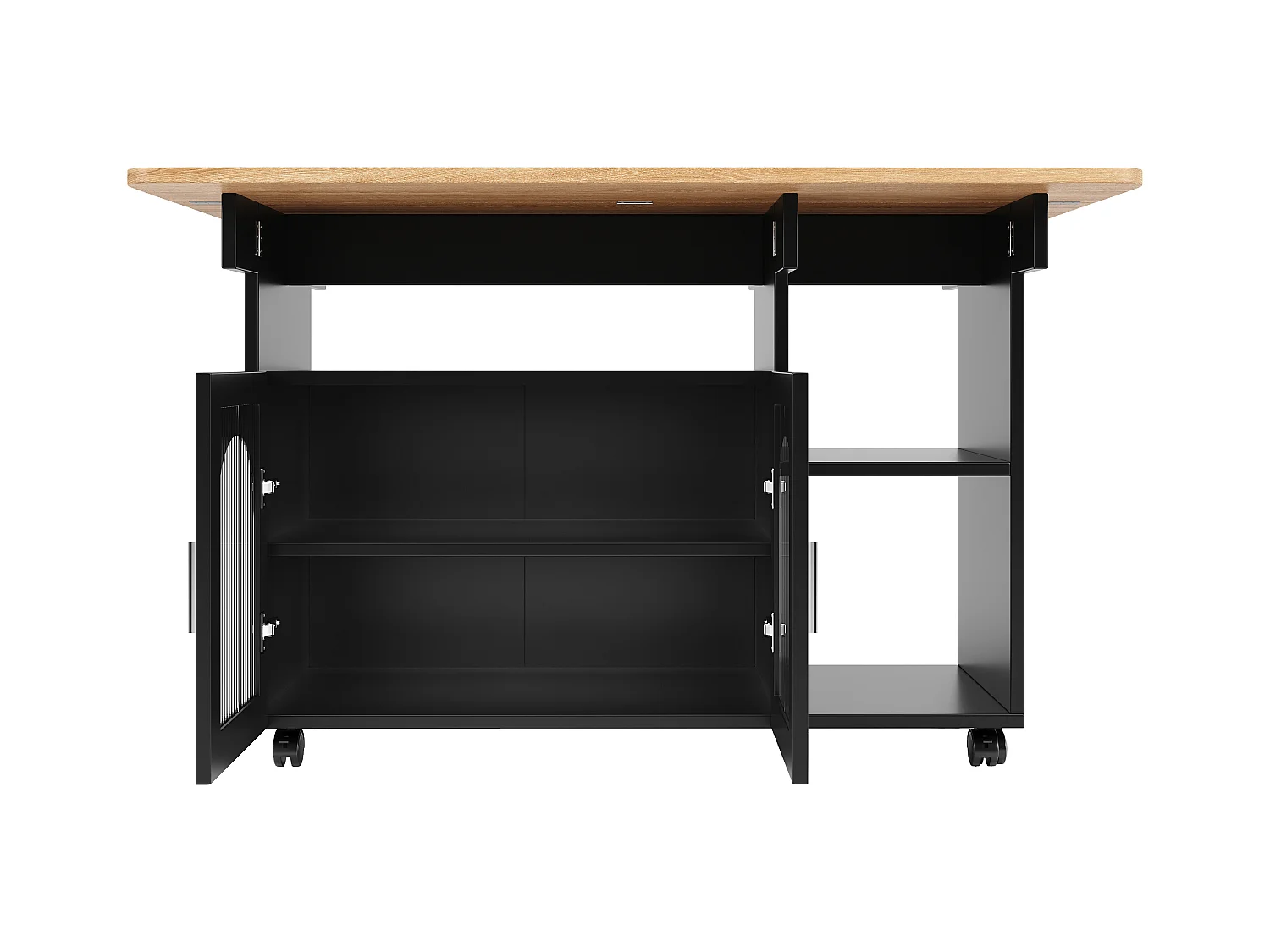 Desserte de cuisine mobile 120x(30/70)x79.5 cm  2 portes en verre Îlot de cuisine avec plateau extensible - noir