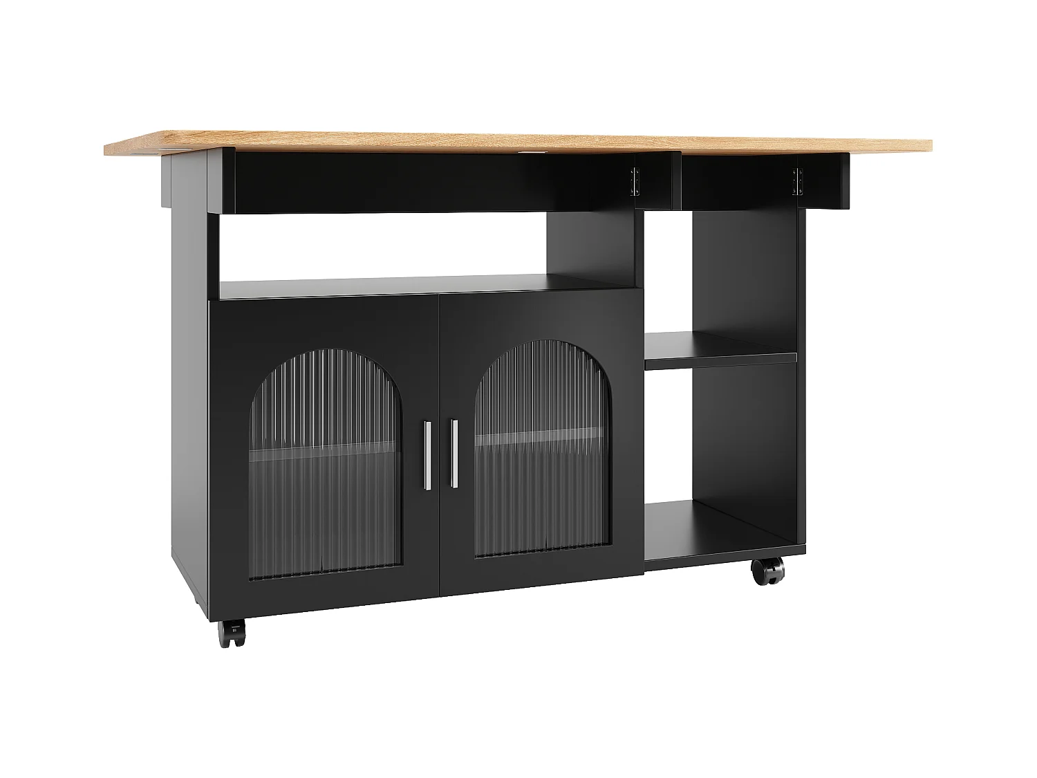 Desserte de cuisine mobile 2 portes en verre Îlot de cuisine avec plateau extensible 120x(30-70)x79.5 cm - noir