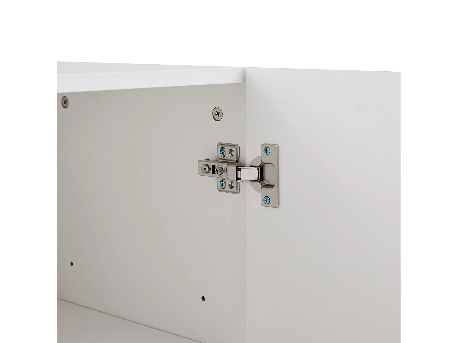 Buffet 160x36.5x100 cm bois 4 portes meuble de rangement - poignées et pieds en métal - blanc