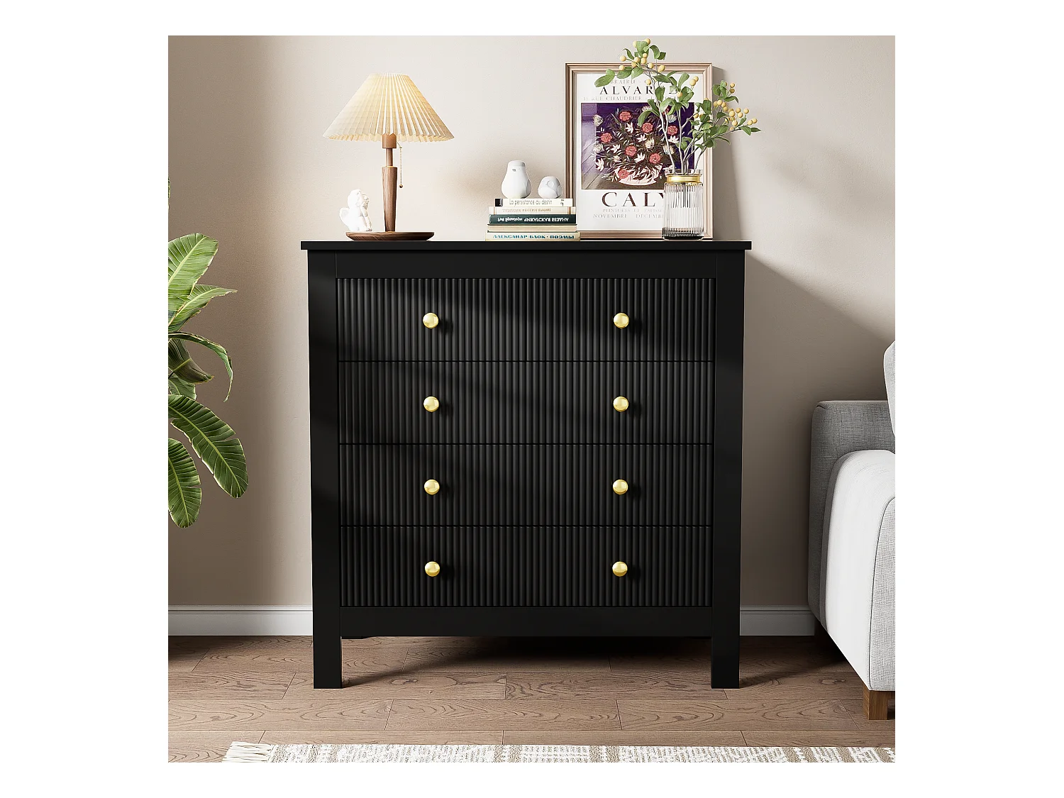 Buffet 79x39.5x80.5 cm 5 tiroirs - meuble de rangement - noir