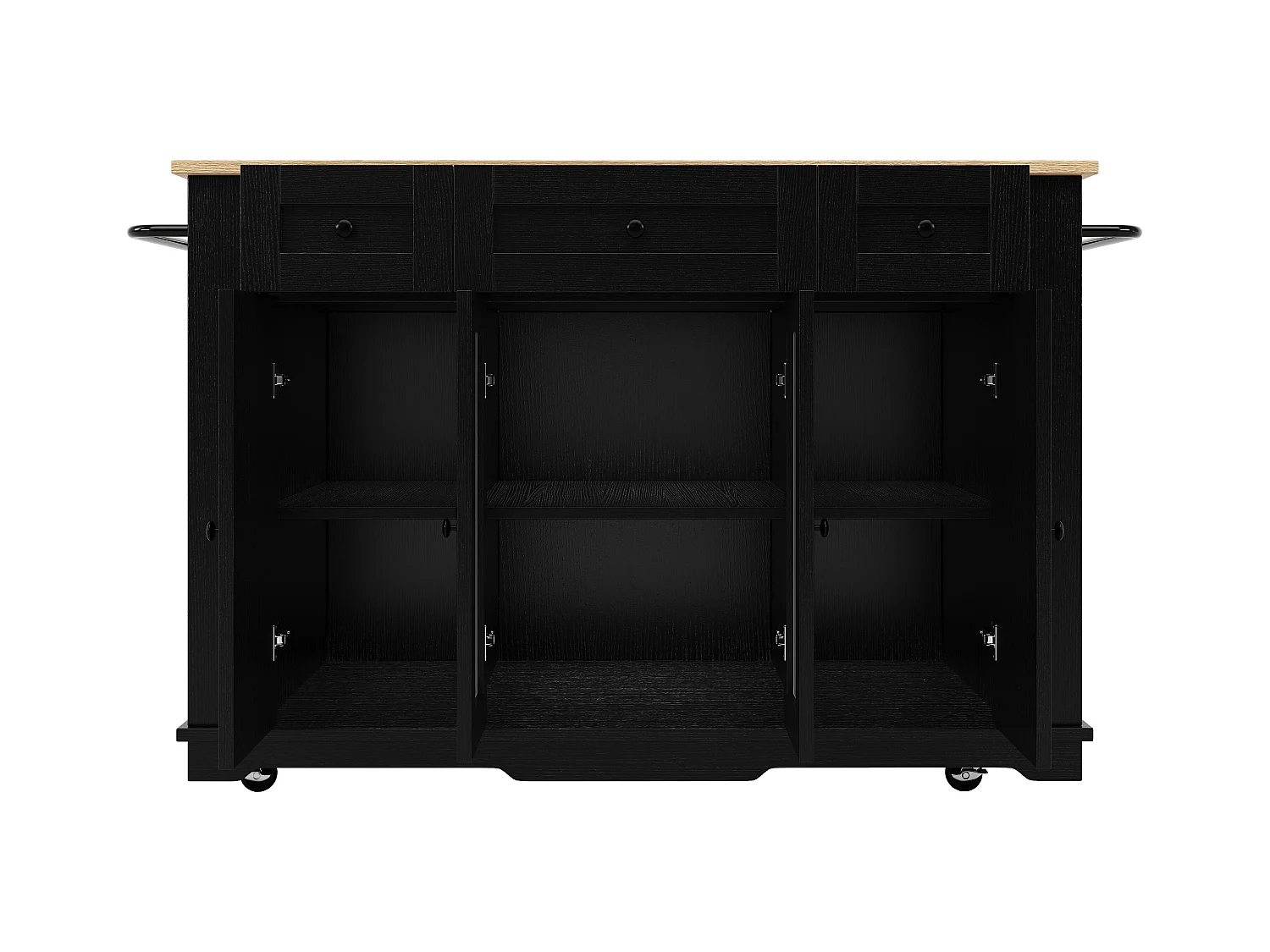 Desserte de cuisine 151.5x(60-85)x91.7 cm 4 portes et 3 tiroirs Îlot de cuisine en bois avec plateau extensible  - noir