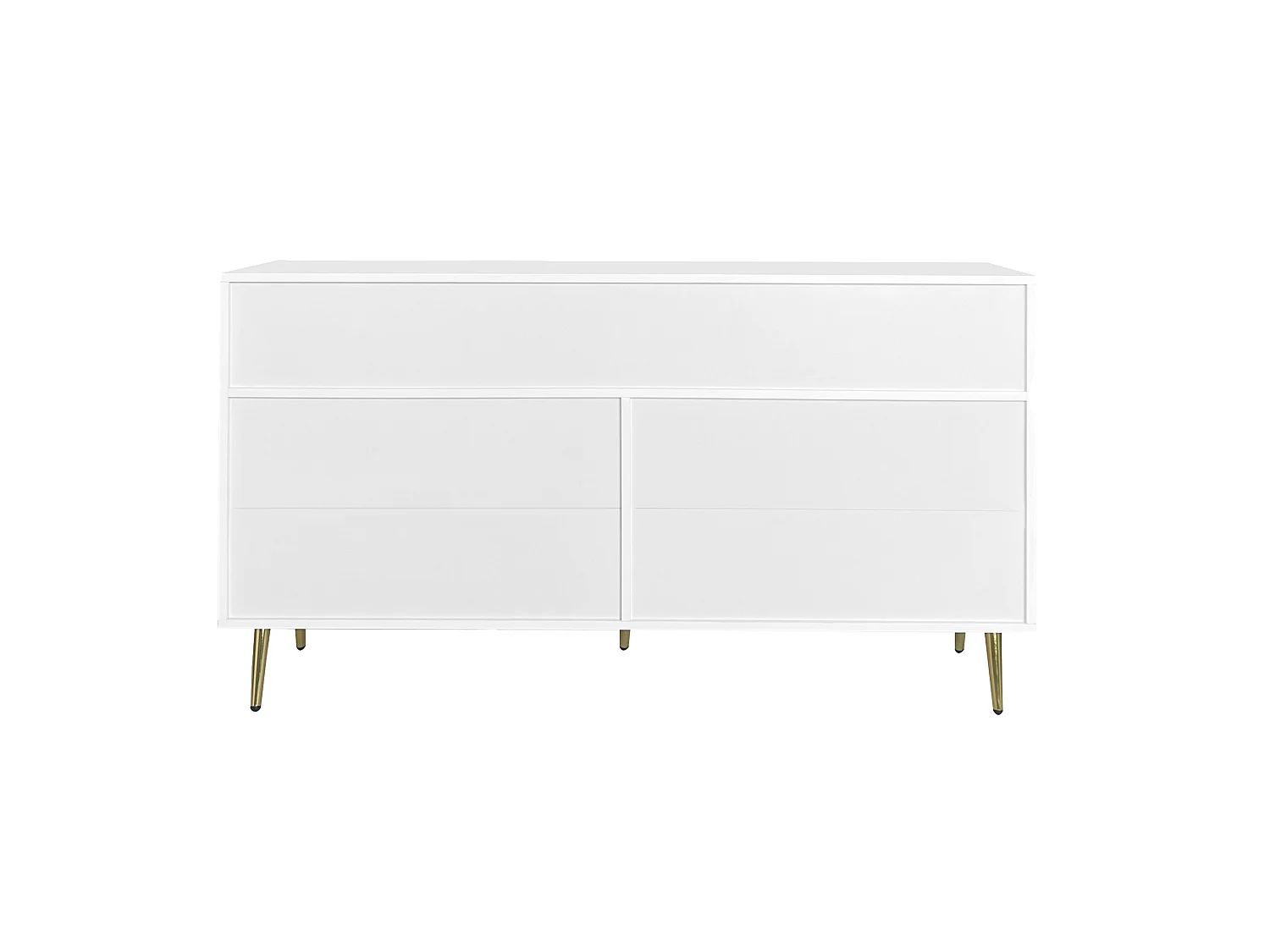 Buffet 140x35x76 cm  bois avec 7 tiroirs - meuble de rangement - pieds en métal - blanc