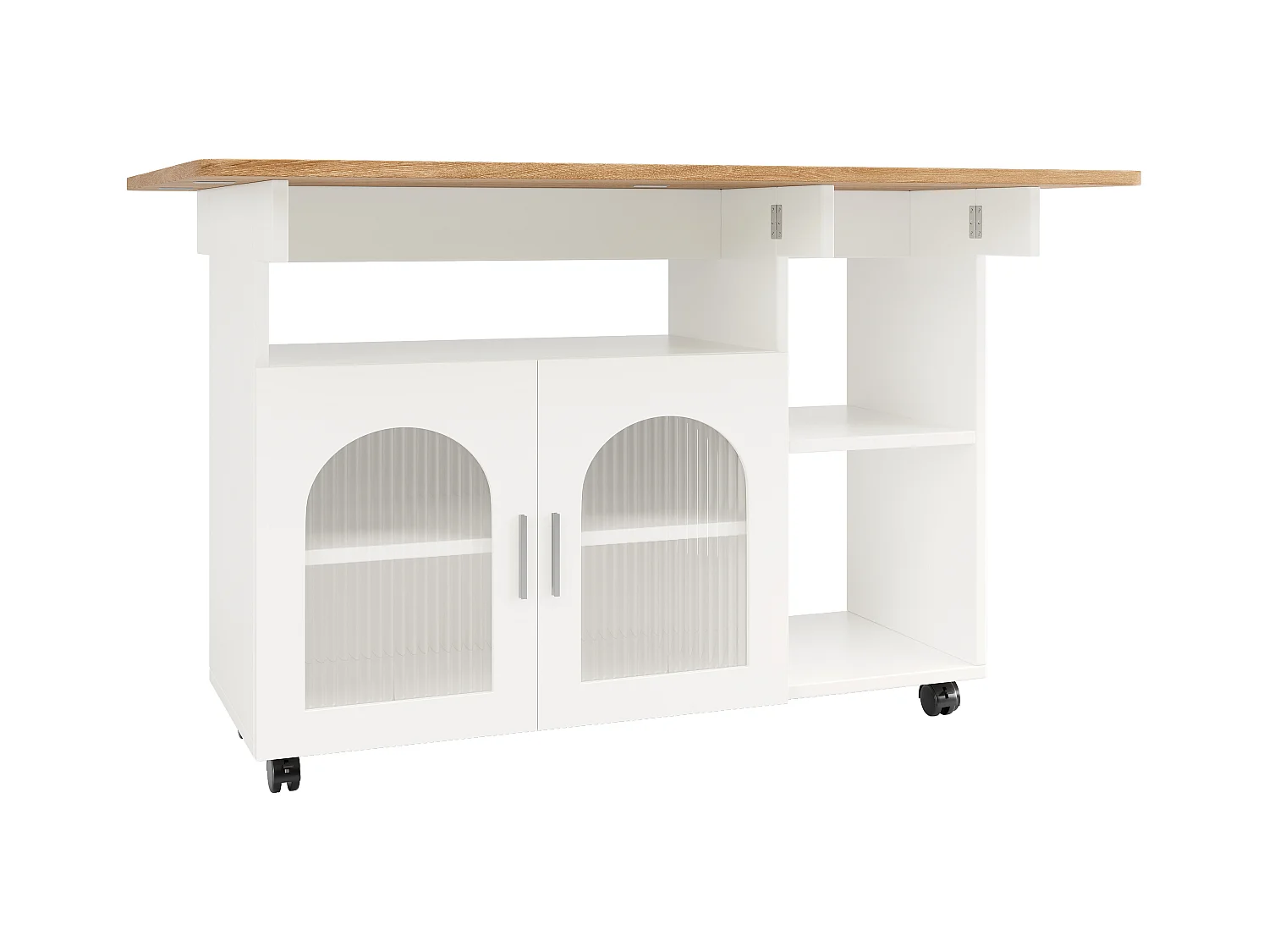 Desserte de cuisine mobile 2 portes en verre Îlot de cuisine avec plateau extensible 120x(30-70)x79.5 cm - blanc