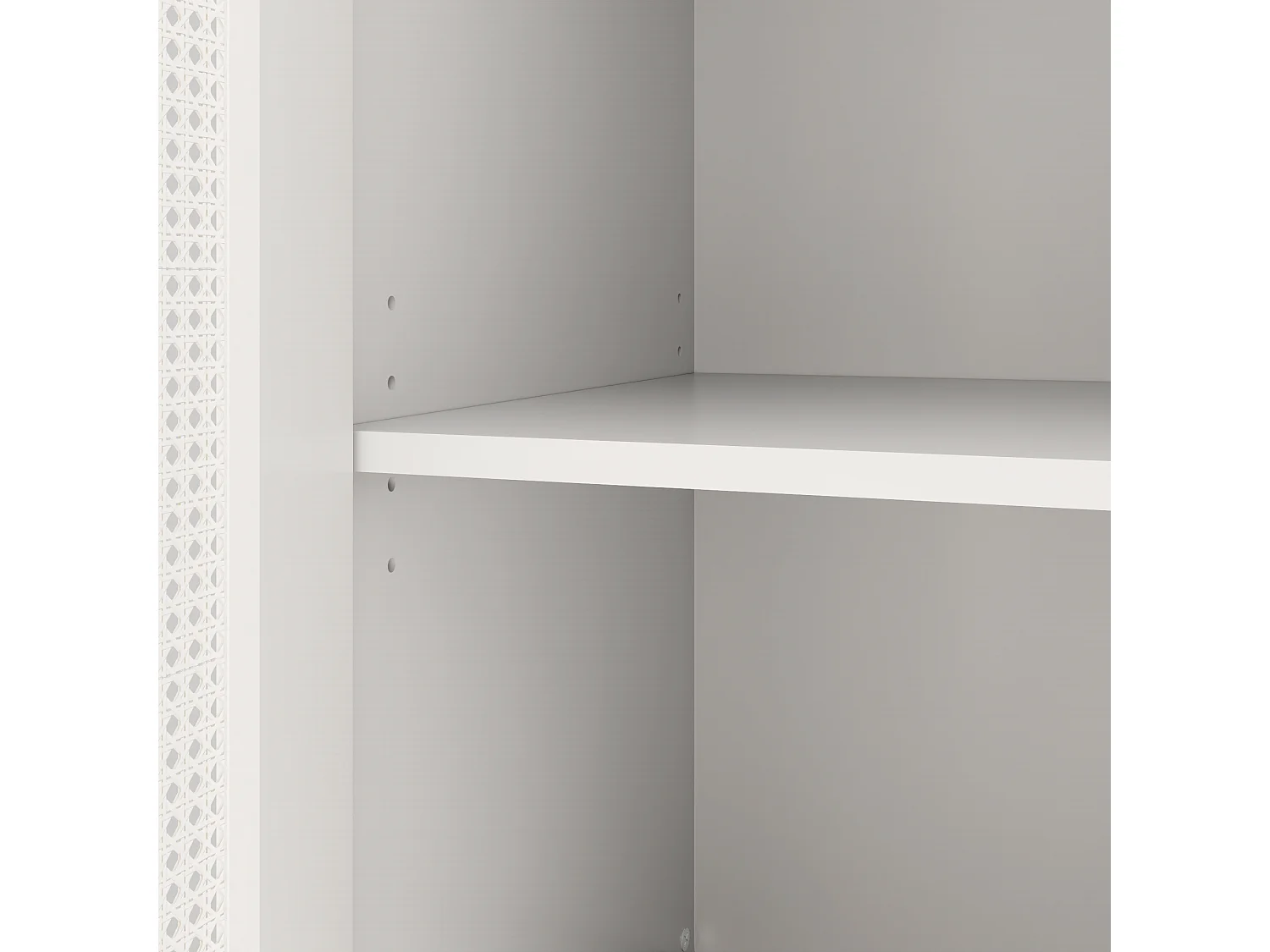 Eetkamerdressoir van rotan met 2 deuren en 3 opbergladen - gouden handgrepen en poten - wit (120x40x90 cm)