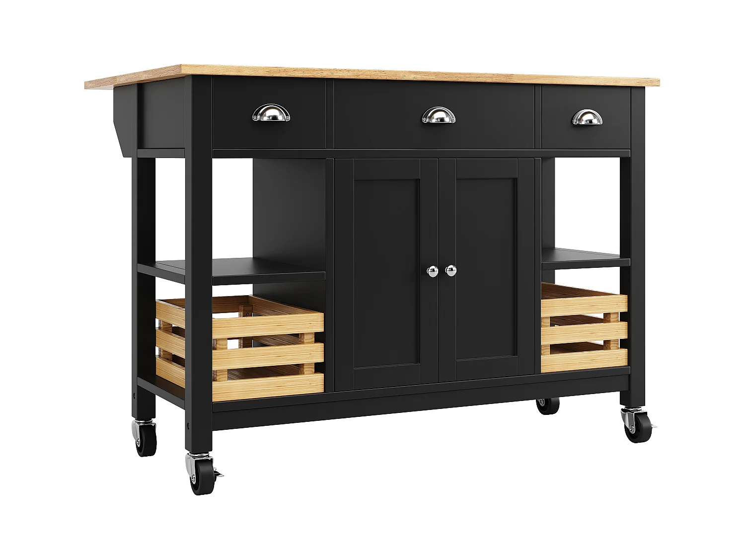 Desserte de cuisine mobile 128x(45-73)x90 cm 2 portes et 3 tiroirs Îlot de cuisine avec plateau extensible - noir