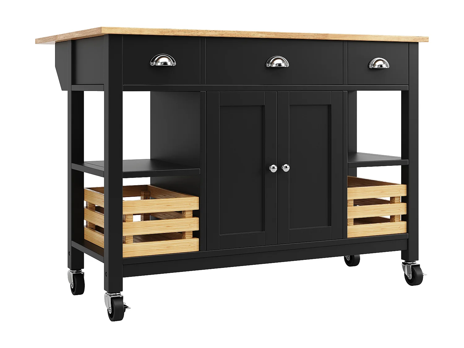 Desserte de cuisine mobile 128x(45-73)x90 cm 2 portes et 3 tiroirs Îlot de cuisine avec plateau extensible - noir