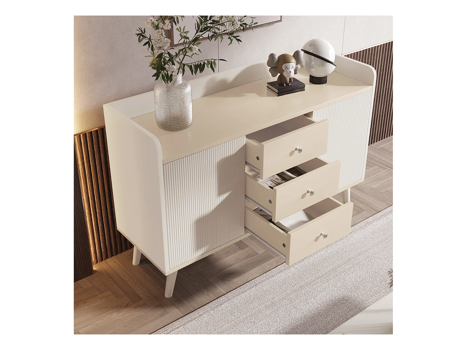 Buffet 117.5x39.5x79 cm 2 portes coulissantes 3 tiroirs - meuble de rangement bois - blanc