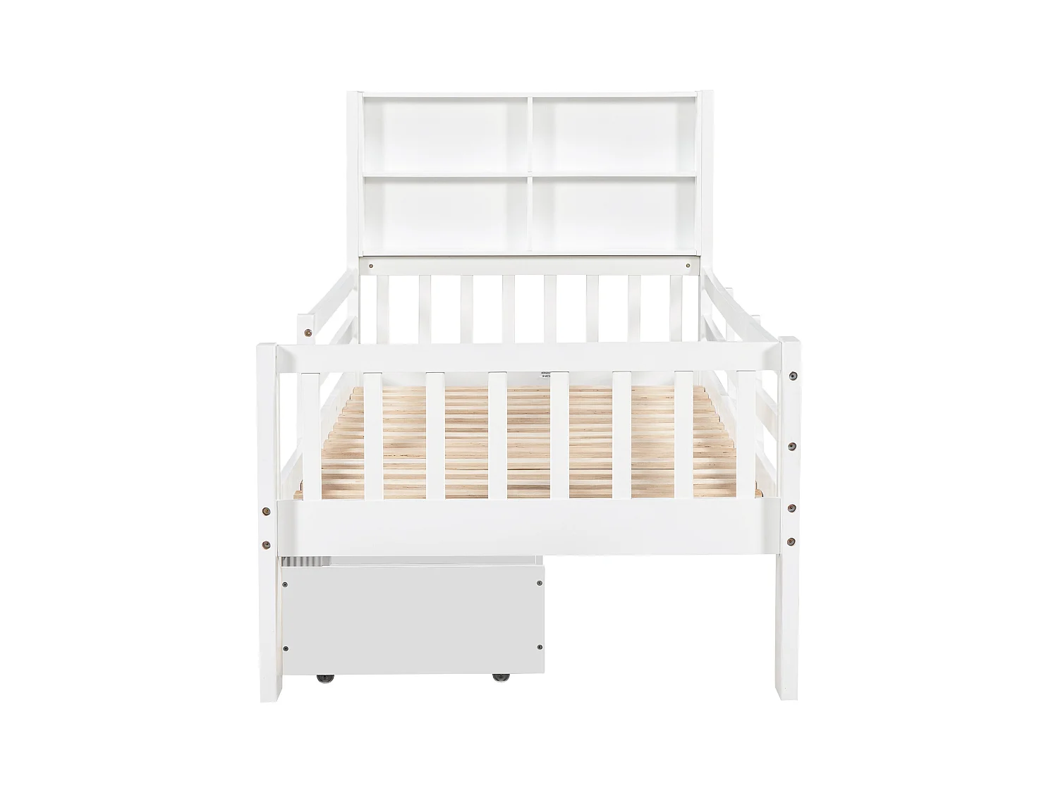 Lit enfant simple 90x200cm avec sommier en bois- tête de lit rangement 2 tiroirs et tableau noir - blanc (sans matelas)