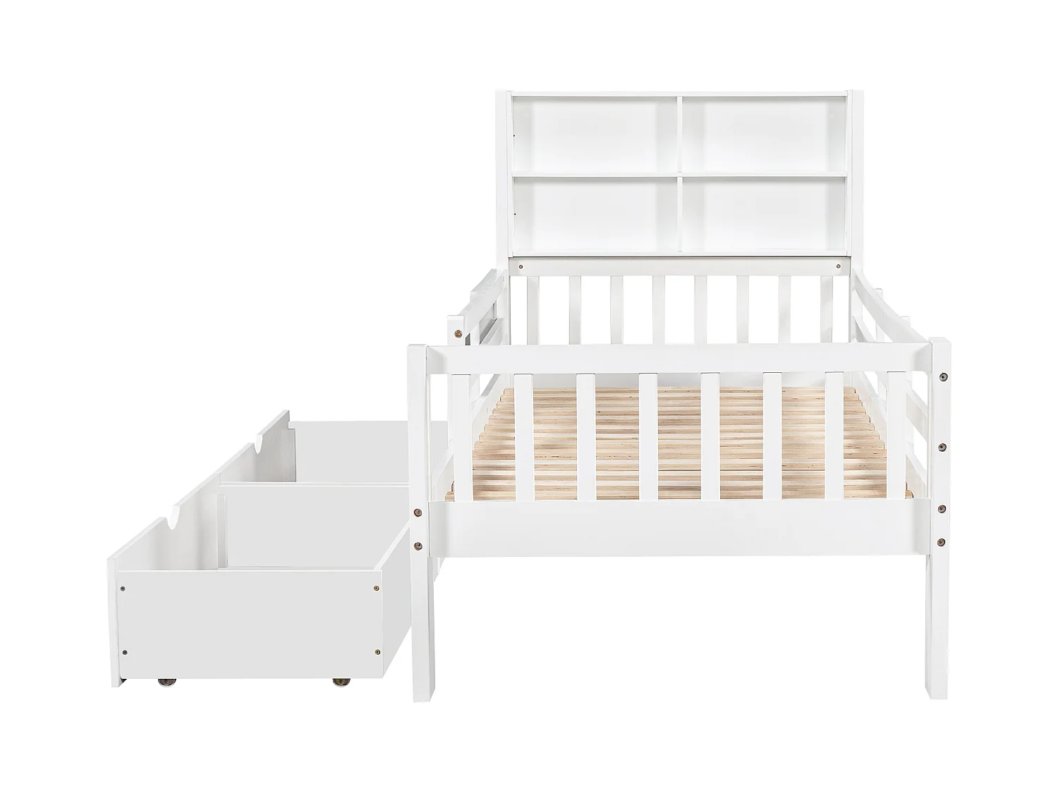 Lit enfant simple 90x200cm avec sommier en bois- tête de lit rangement 2 tiroirs et tableau noir - blanc (sans matelas)