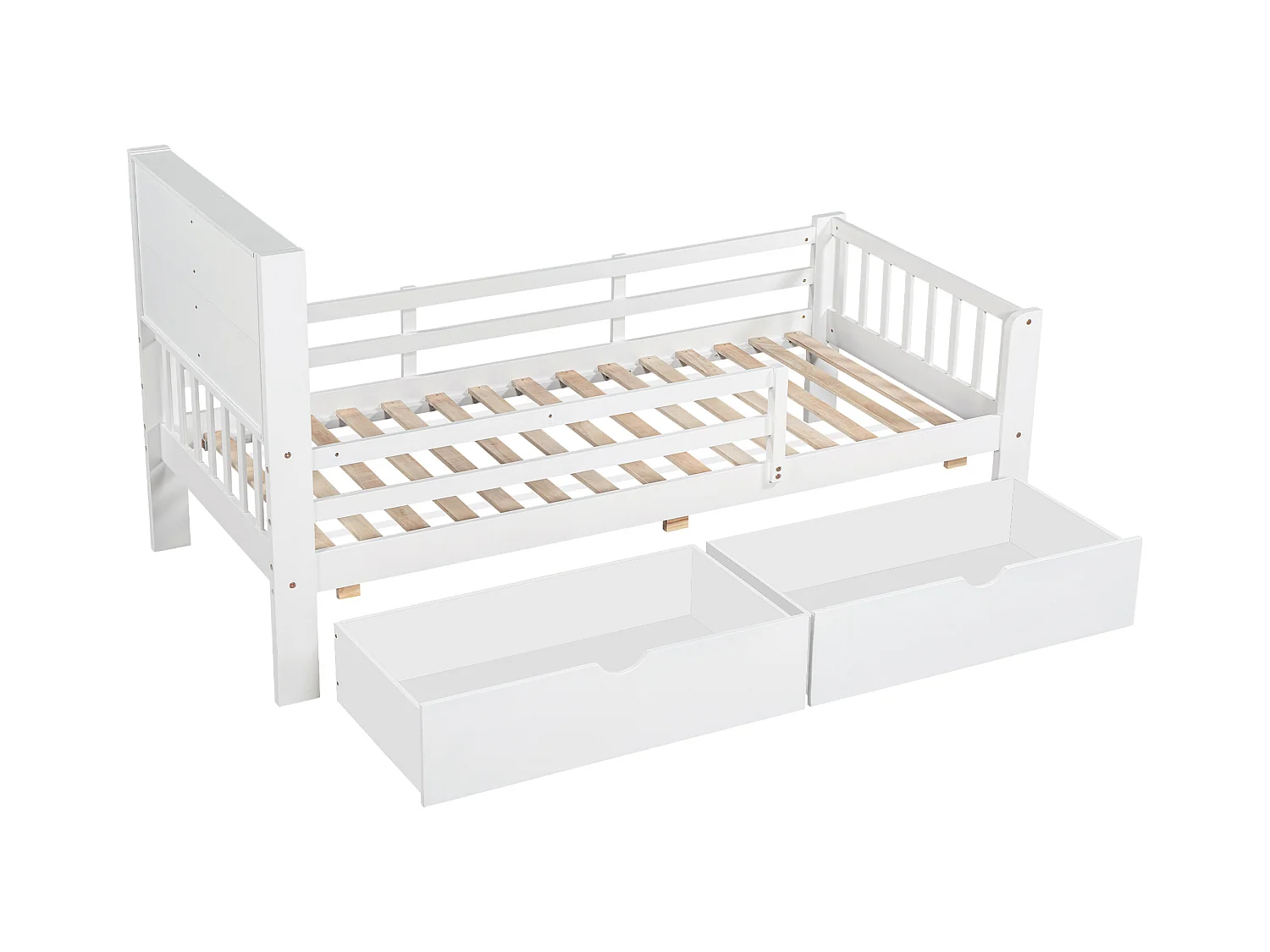 Lit enfant simple 90x200cm avec sommier en bois- tête de lit rangement 2 tiroirs et tableau noir - blanc (sans matelas)